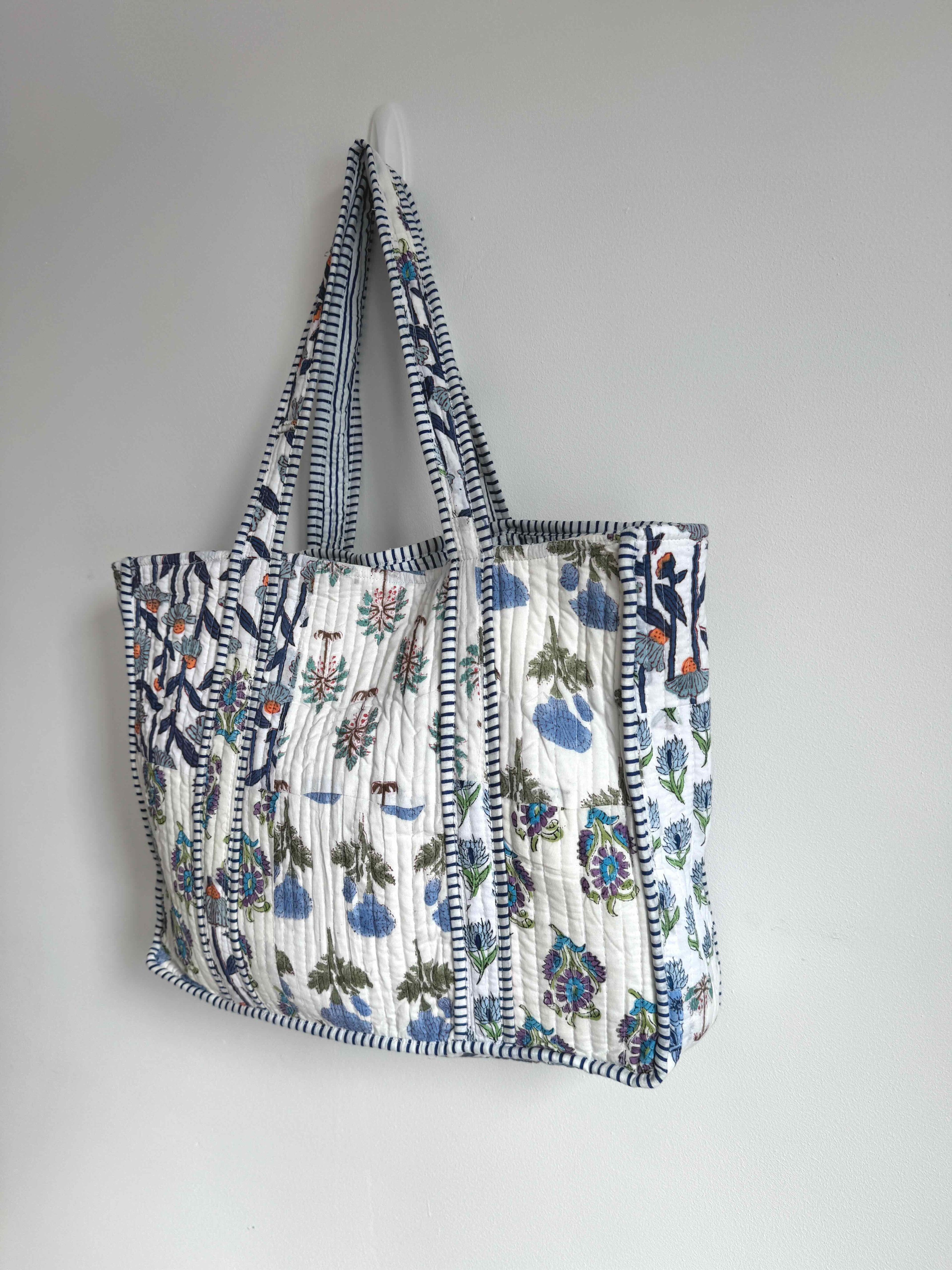 Bluebell Bloom Patchwork Quilted Tote Bag