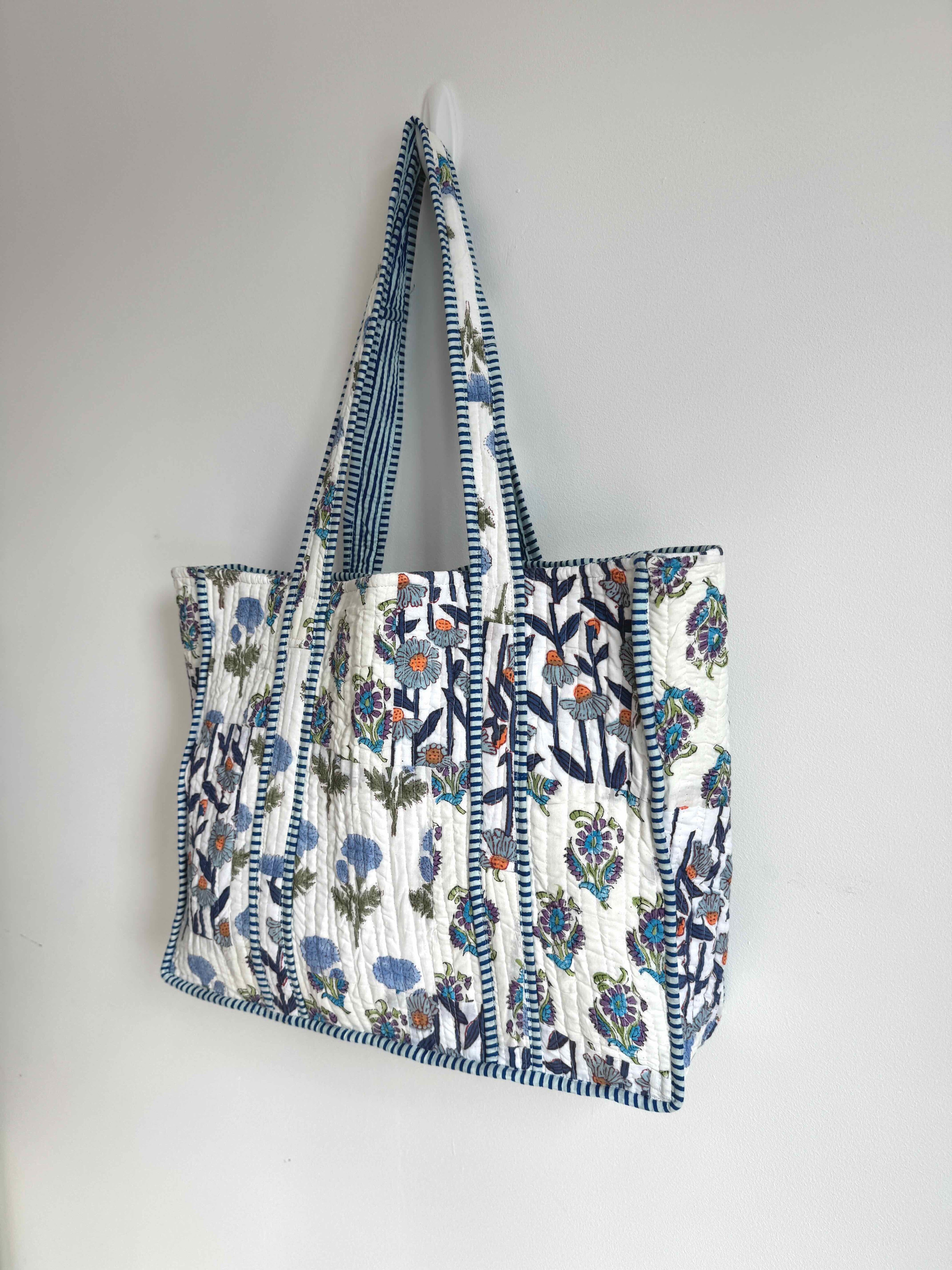 Coastal Bloom Patchwork Quilted Tote Bag