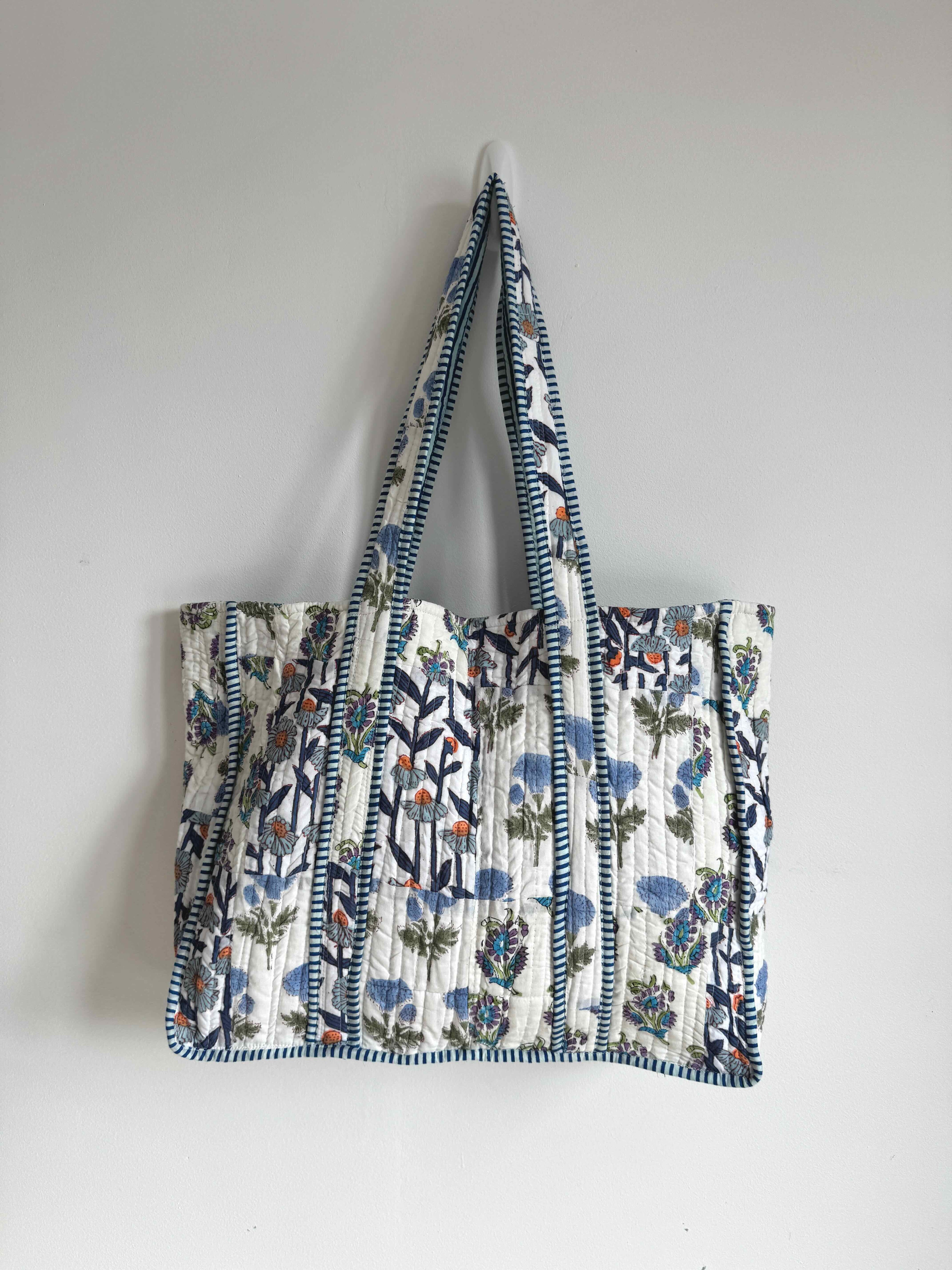 Coastal Bloom Patchwork Quilted Tote Bag