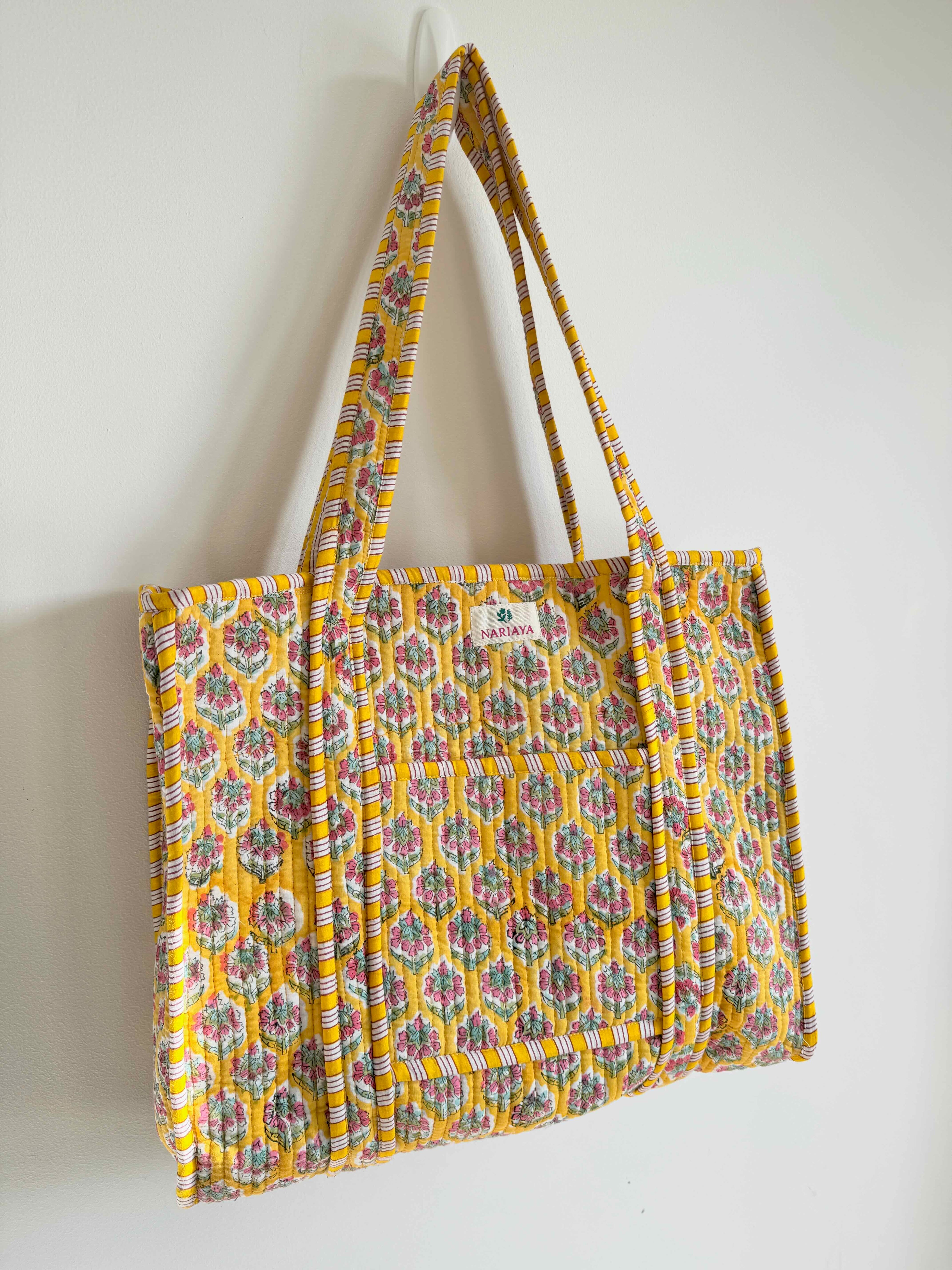 Golden Bloom Quilted Tote Bag