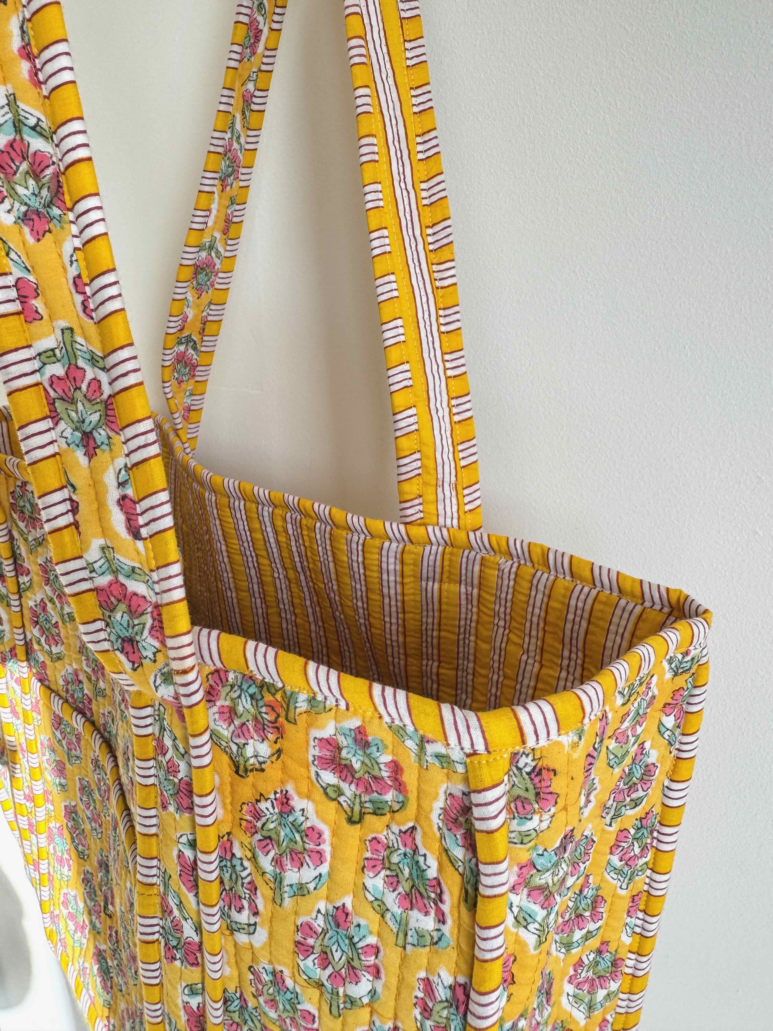 Golden Bloom Quilted Tote Bag
