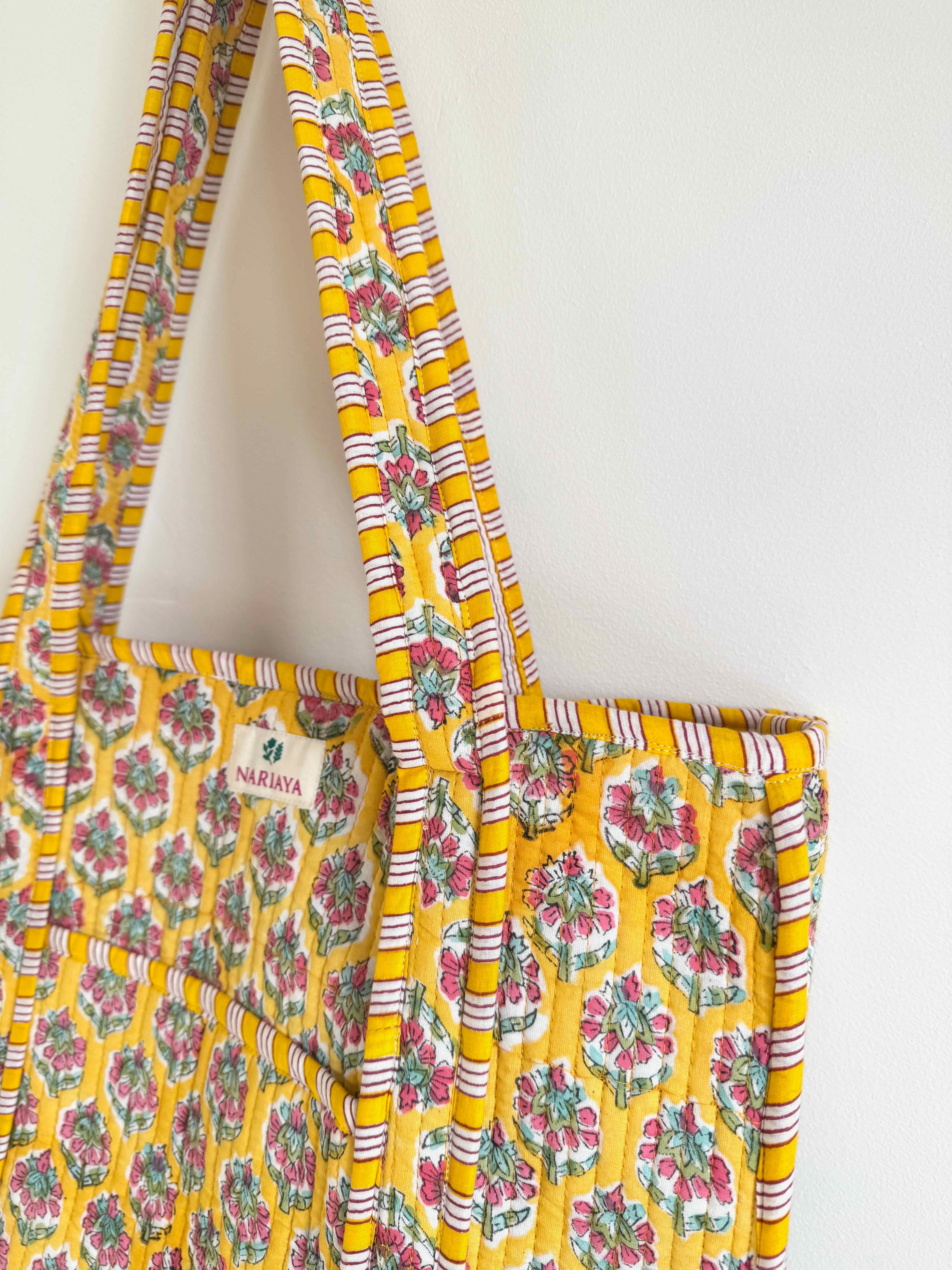Golden Bloom Quilted Tote Bag