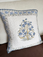 Blue Fern Block Printed Quilted Cushion Cover