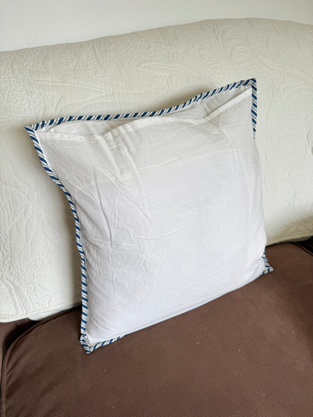 Blue Fern Block Printed Quilted Cushion Cover