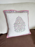 Purple Block Printed Quilted Cushion Cover