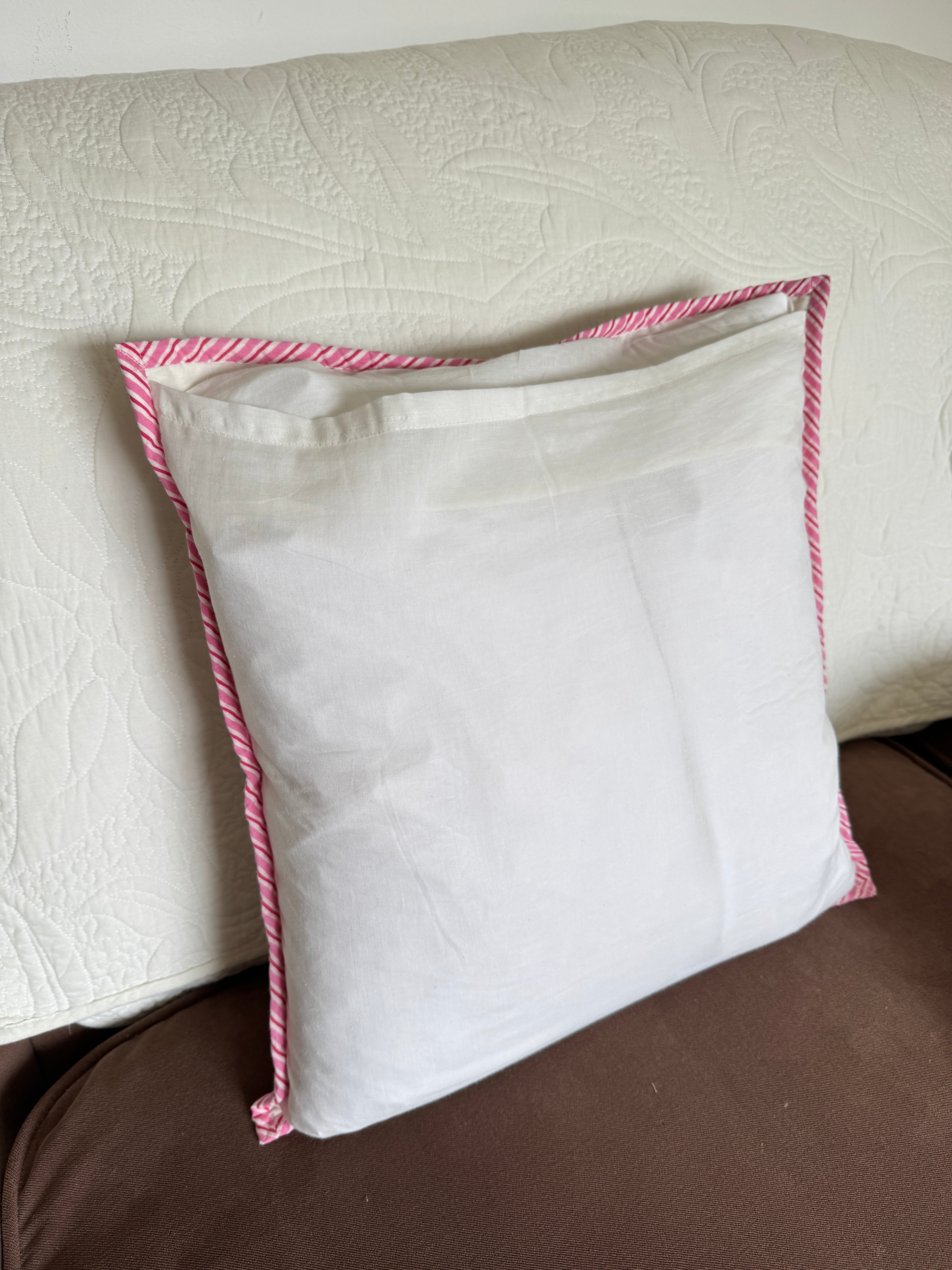 Purple Block Printed Quilted Cushion Cover