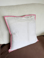 Pink Palm Block Printed Quilted Cushion Cover