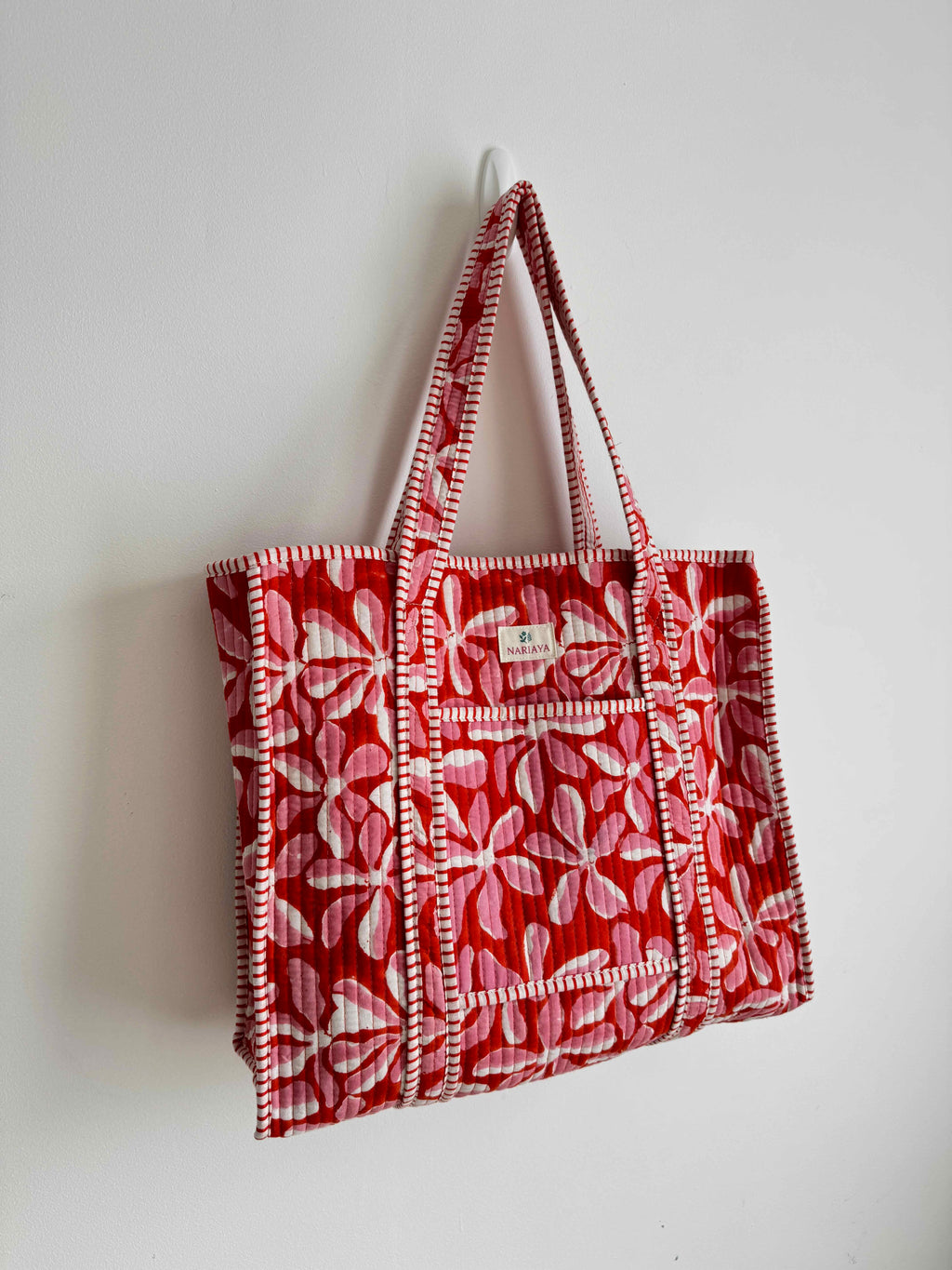 Pink Floral Quilted Tote Bag