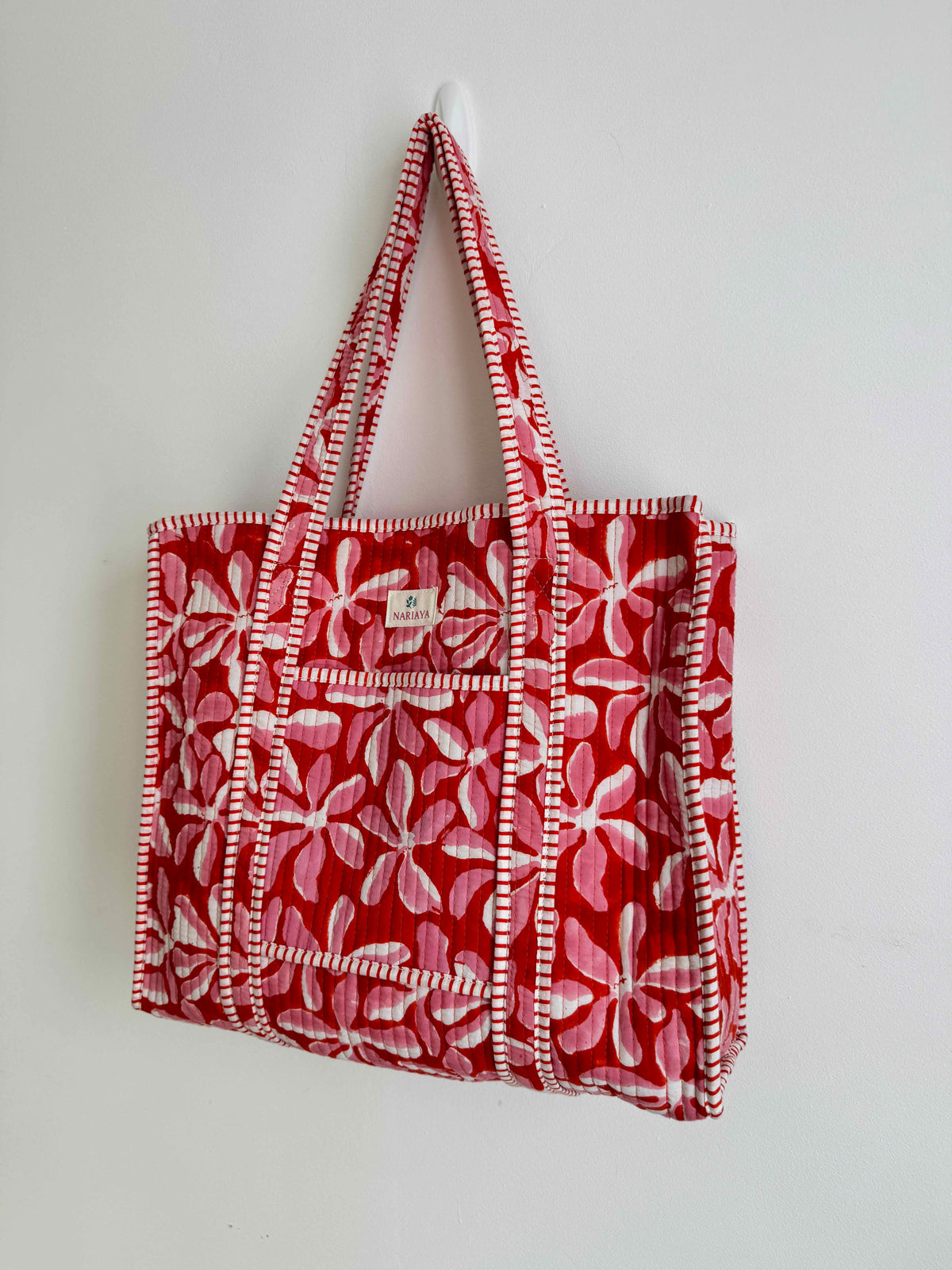 Pink Floral Quilted Tote Bag