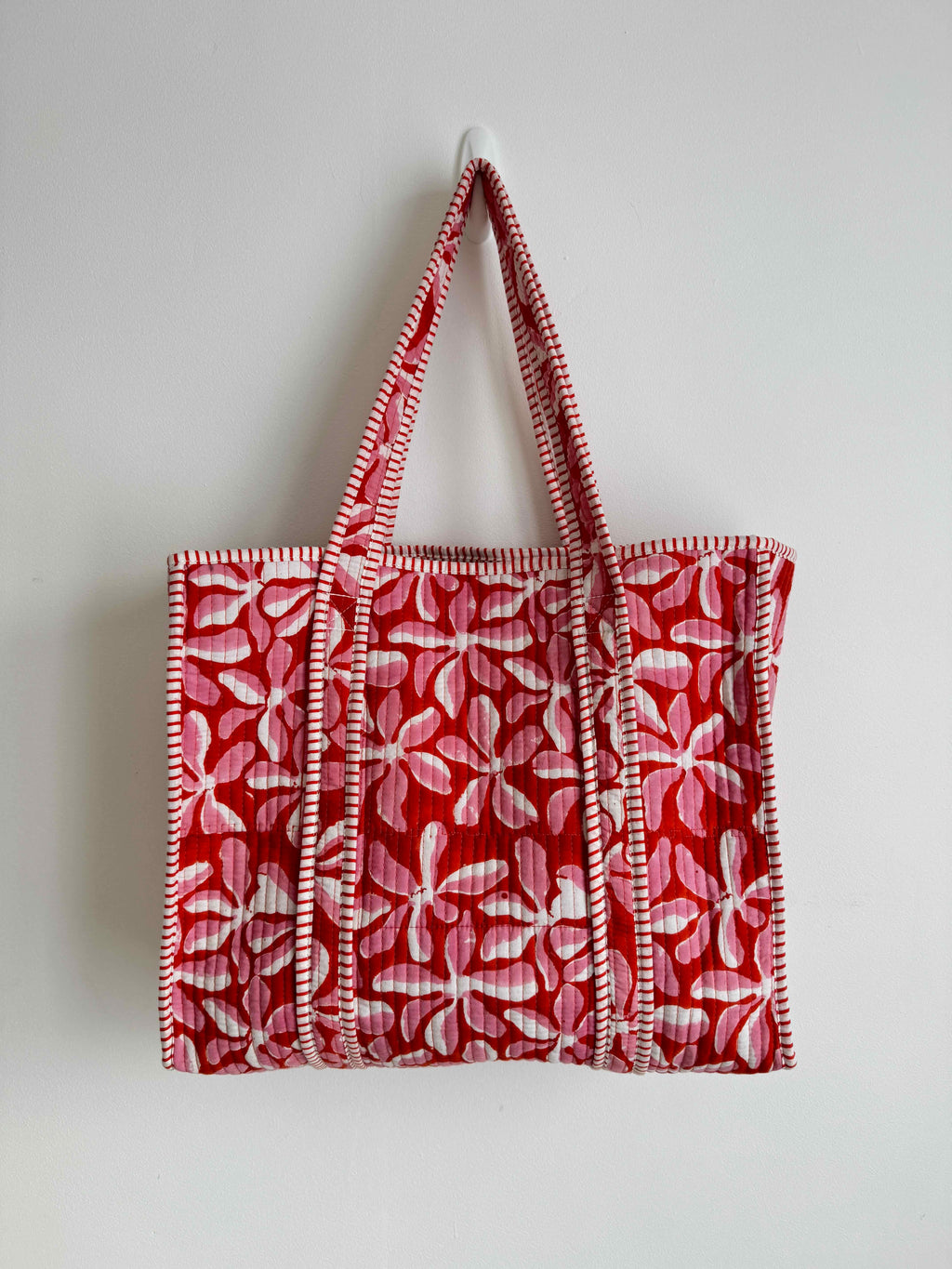 Pink Floral Quilted Tote Bag