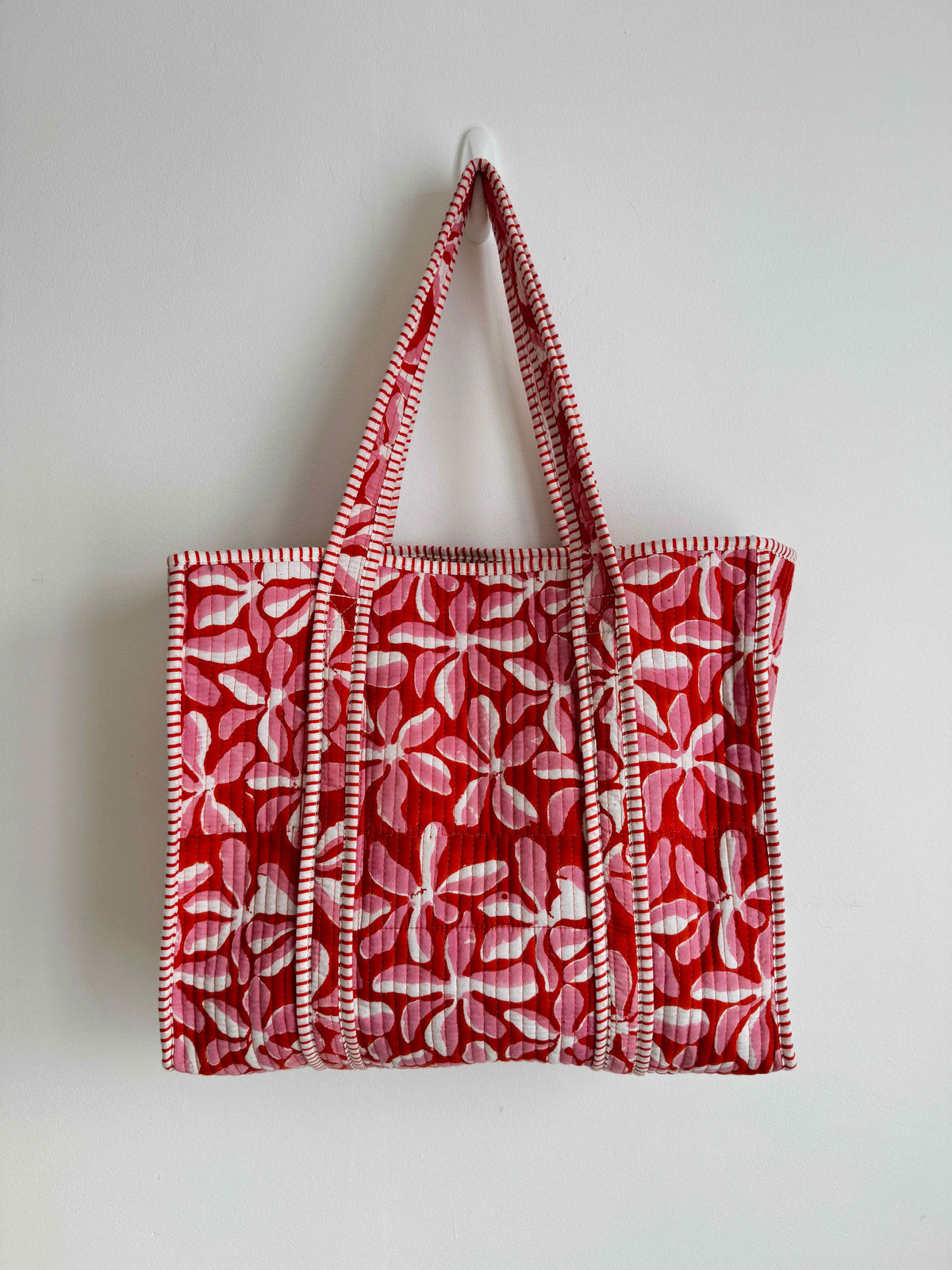 Pink Floral Quilted Tote Bag