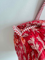 Red Floral Quilted Duffle Bag