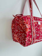Red Floral Quilted Duffle Bag
