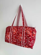 Red Floral Quilted Duffle Bag