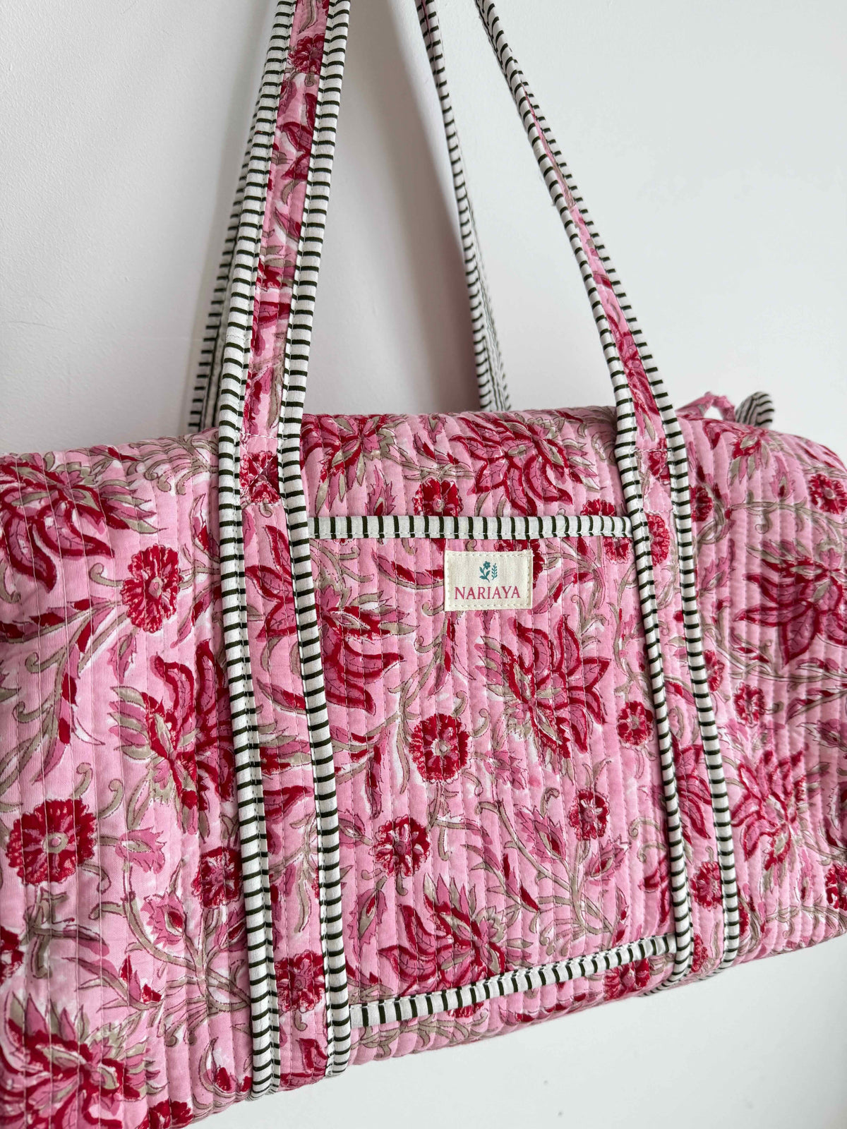 Pink Floral Quilted Duffle Bag