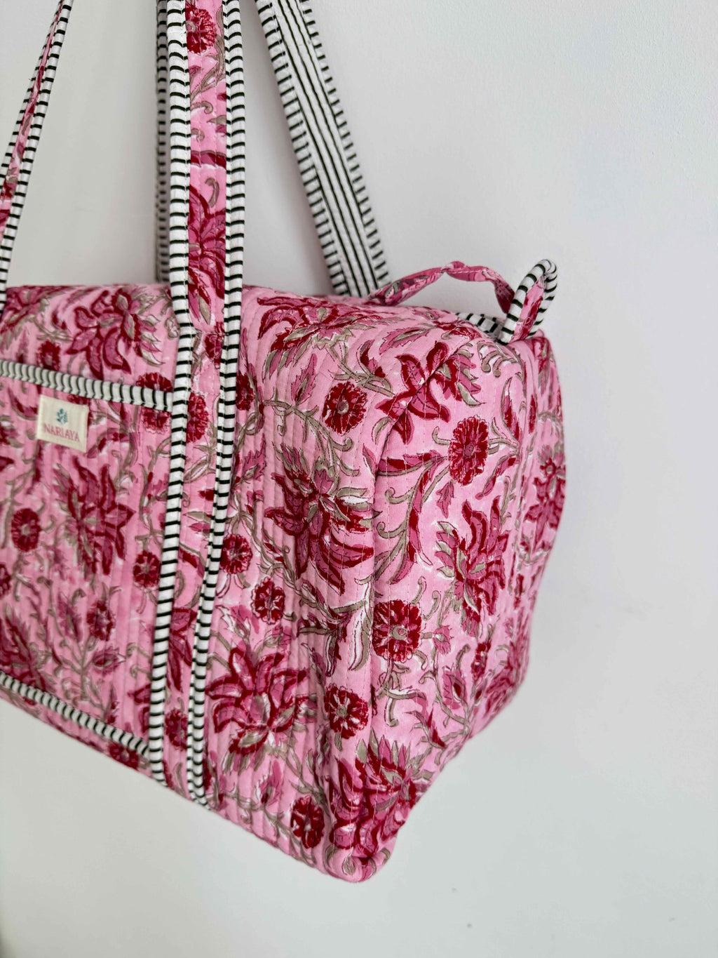 Pink Floral Quilted Duffle Bag