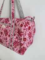 Pink Floral Quilted Duffle Bag