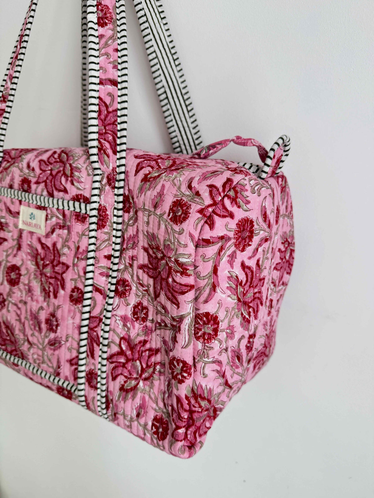 Pink Floral Quilted Duffle Bag