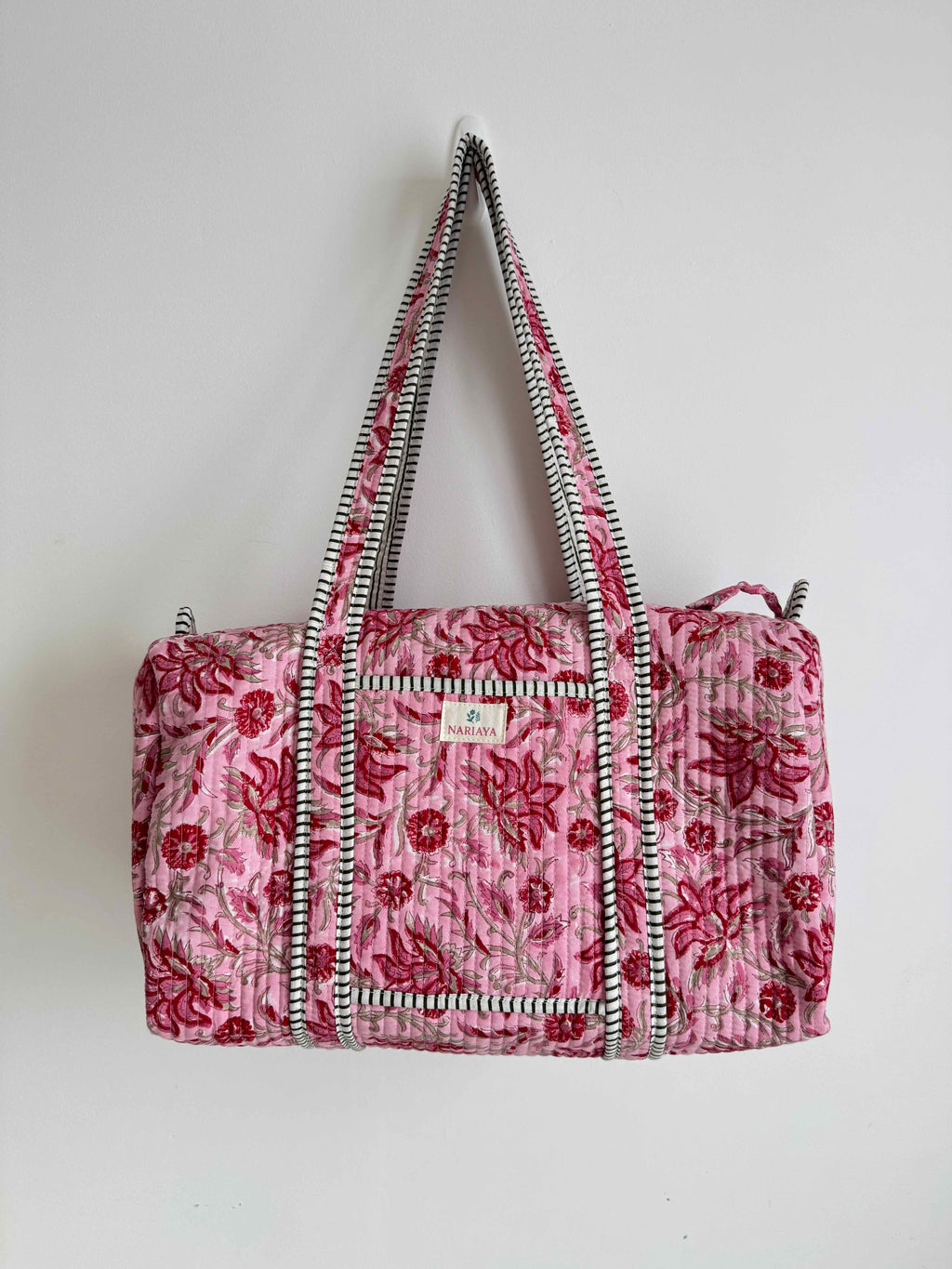 Pink Floral Quilted Duffle Bag