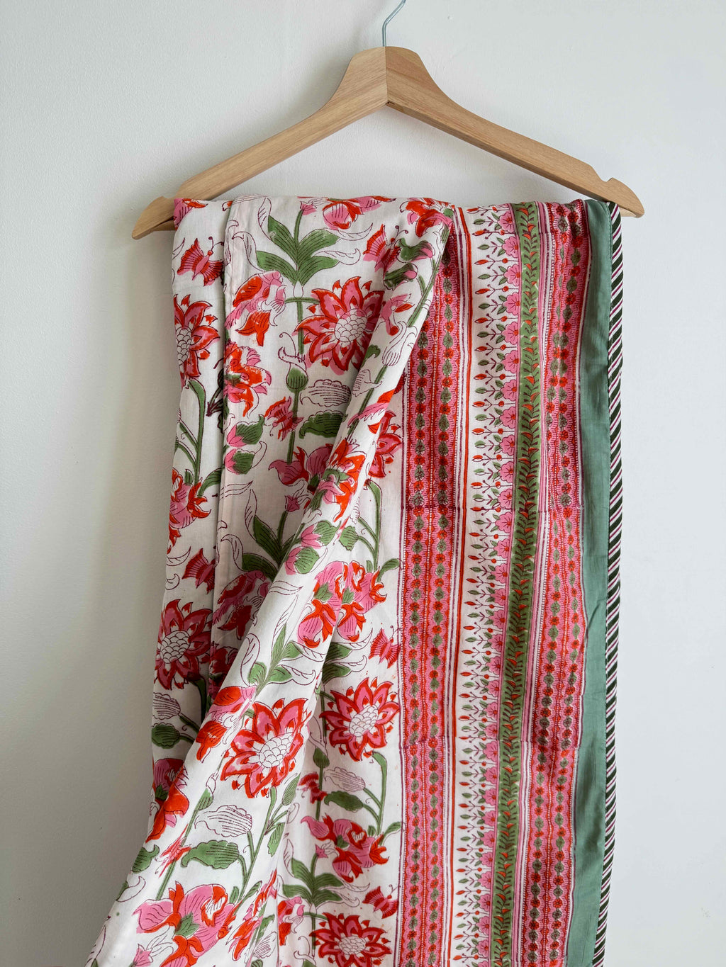 Pink & Green Floral Lightweight Cotton Quilt - King Bed Size