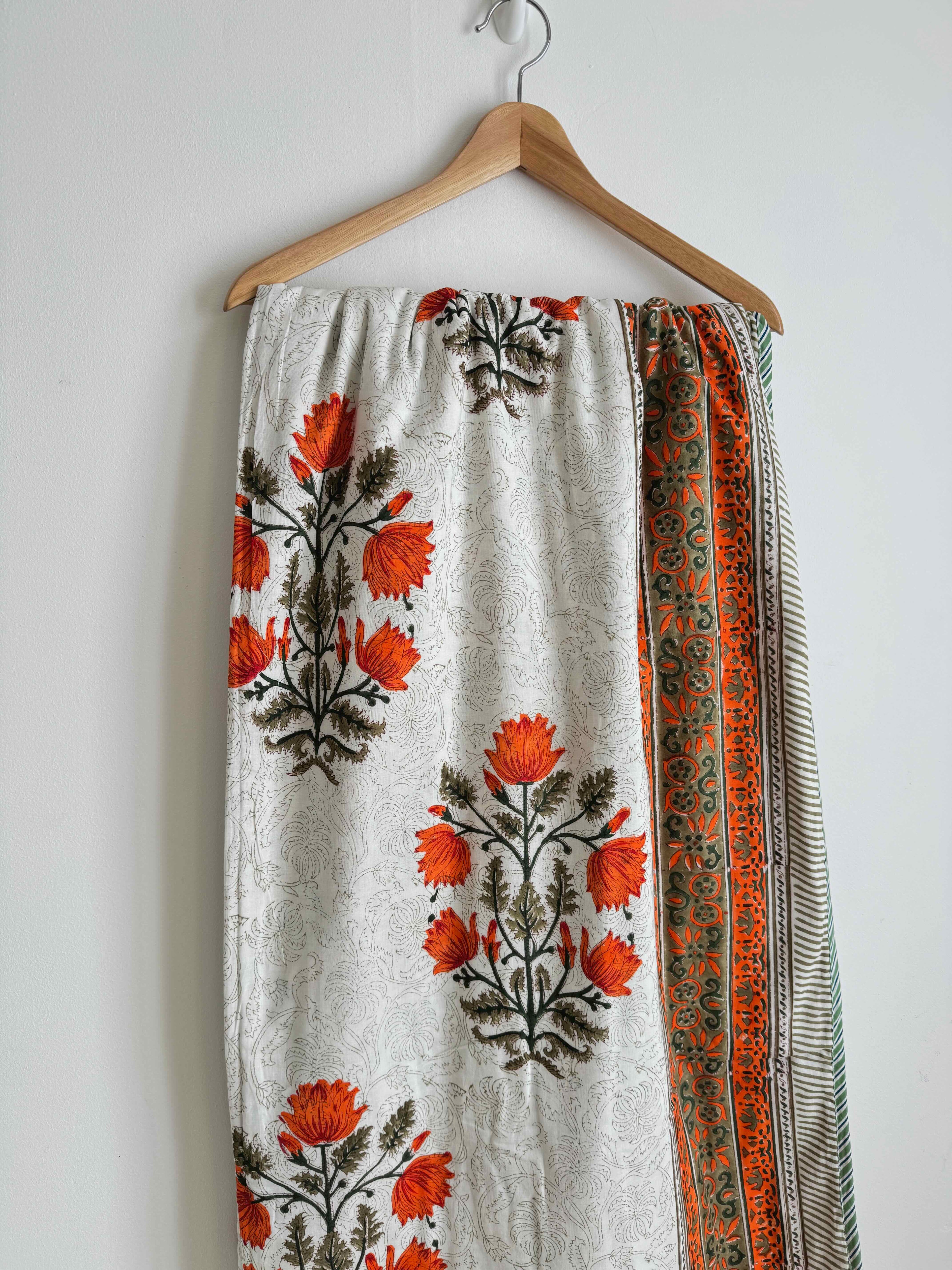 Orange Floral Lightweight Cotton Quilt - King Bed Size
