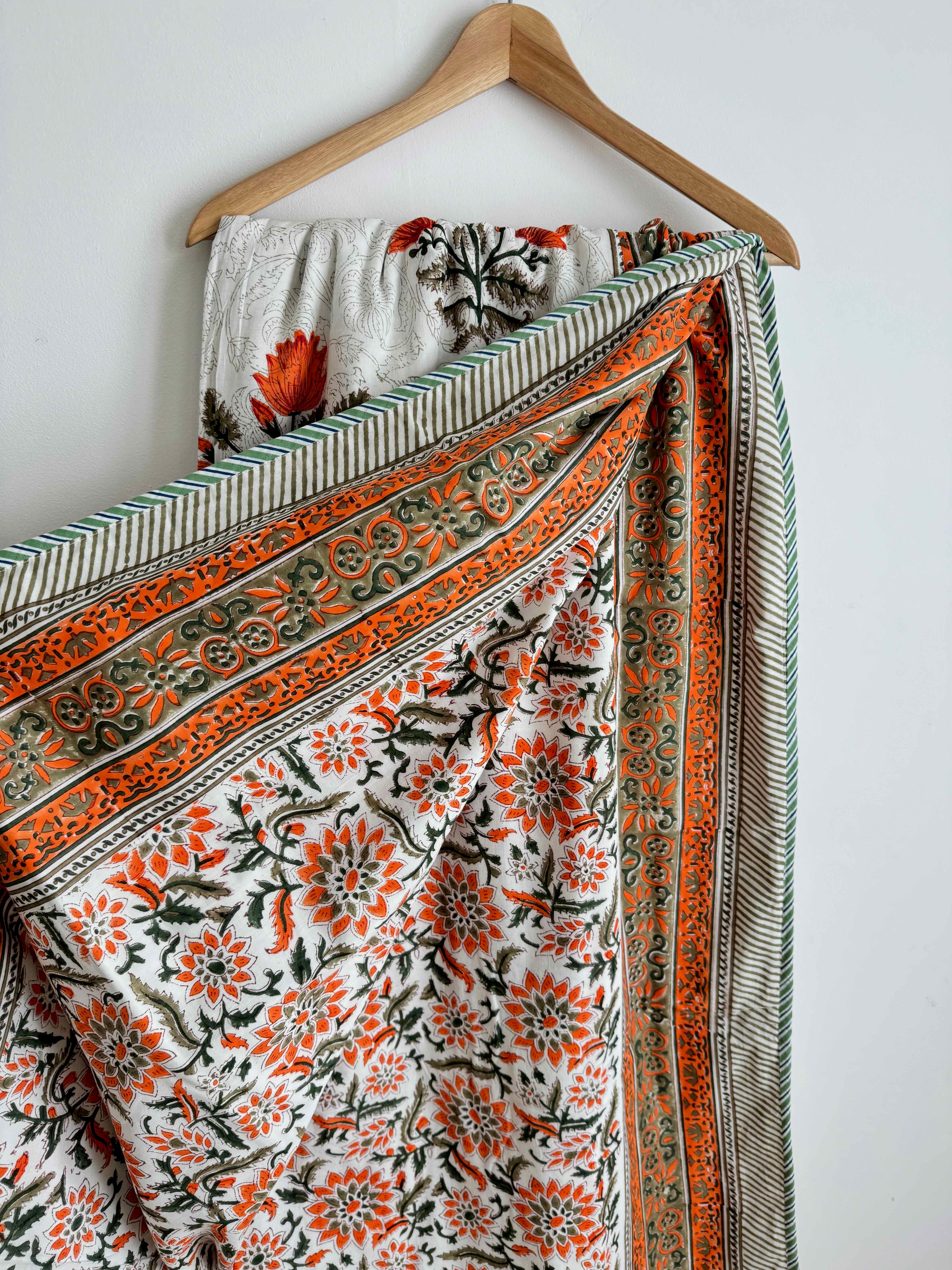 Orange Floral Lightweight Cotton Quilt - King Bed Size