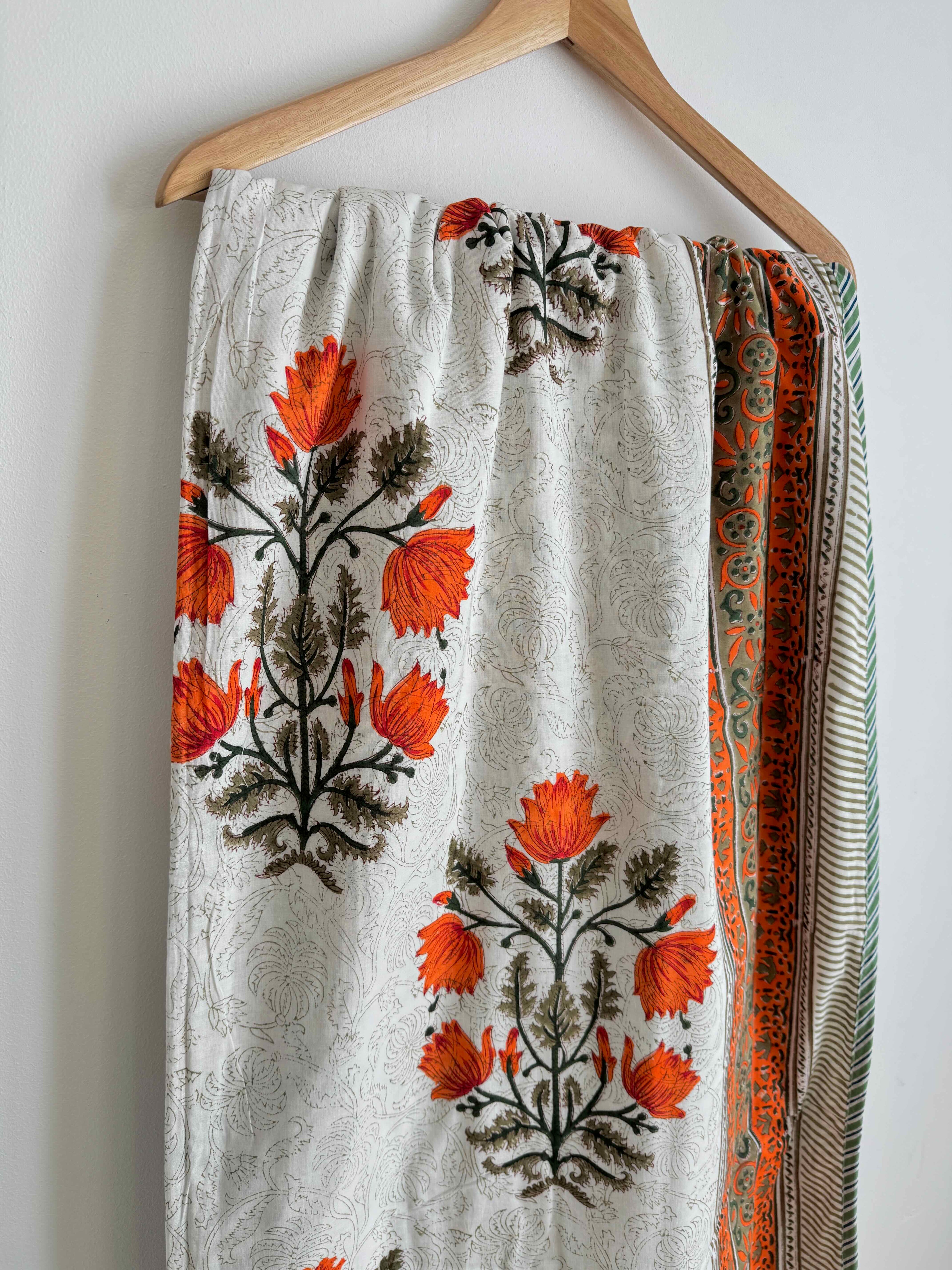 Orange Floral Lightweight Cotton Quilt - King Bed Size