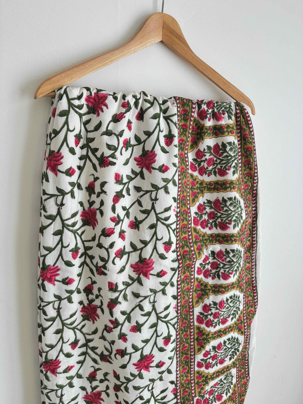 Rose Pink & Green Floral Lightweight Cotton Quilt - King Bed Size