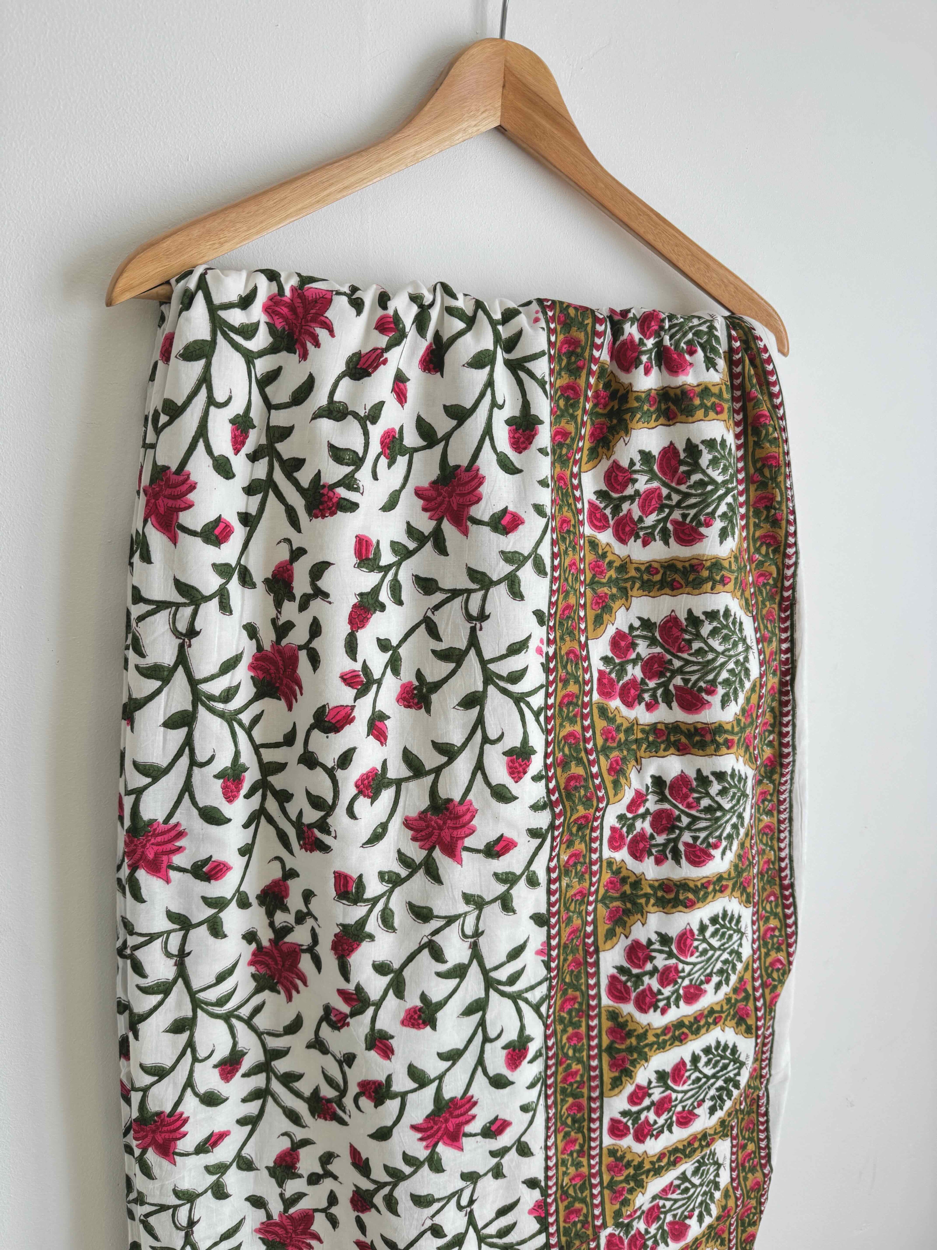 Rose Pink & Green Floral Lightweight Cotton Quilt - King Bed Size