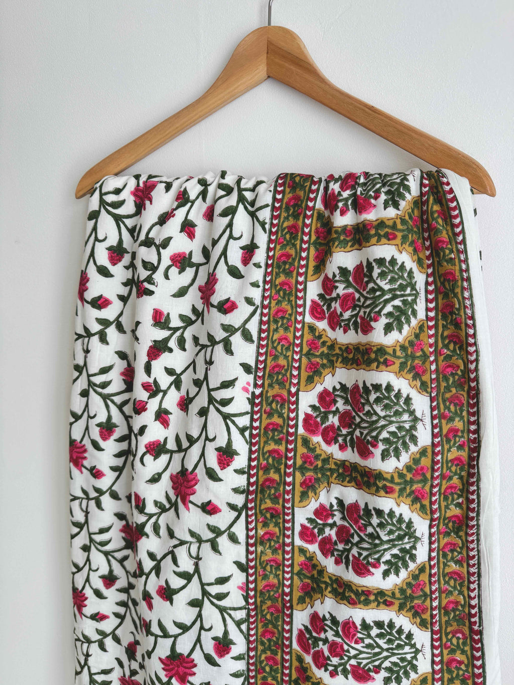 Rose Pink & Green Floral Lightweight Cotton Quilt - King Bed Size