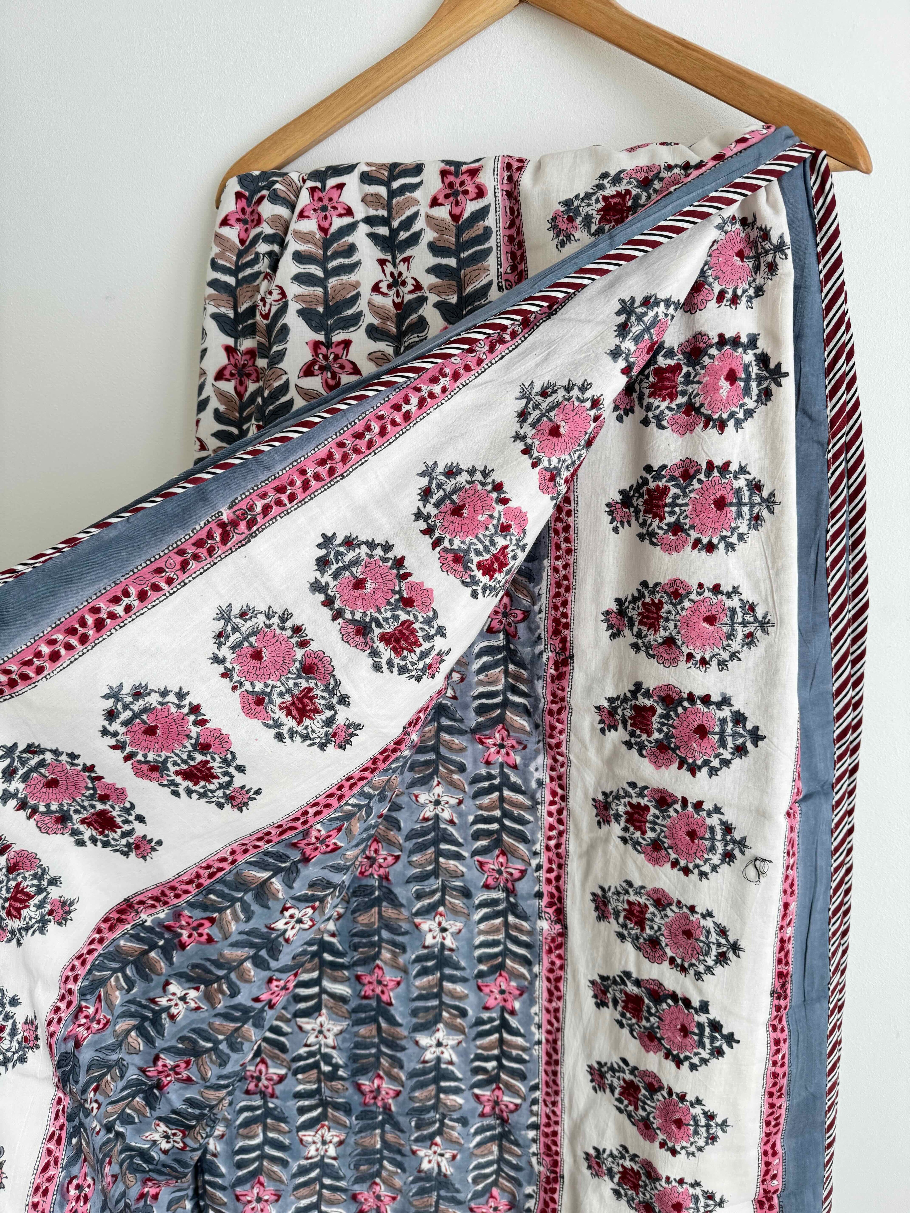 Pink Vines Lightweight Cotton Quilt - King Bed Size