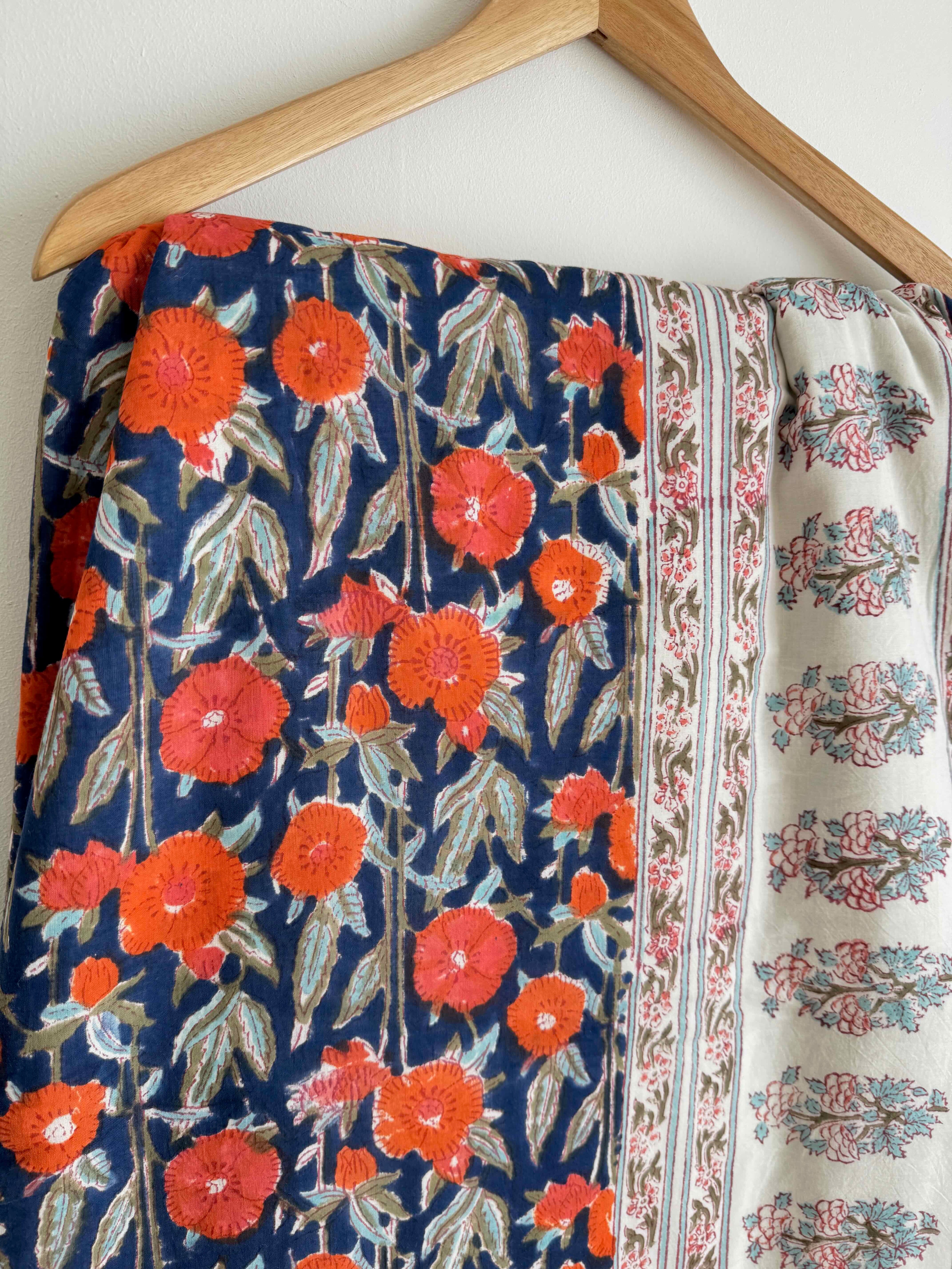 Navy Floral Lightweight Cotton Quilt - King Bed Size