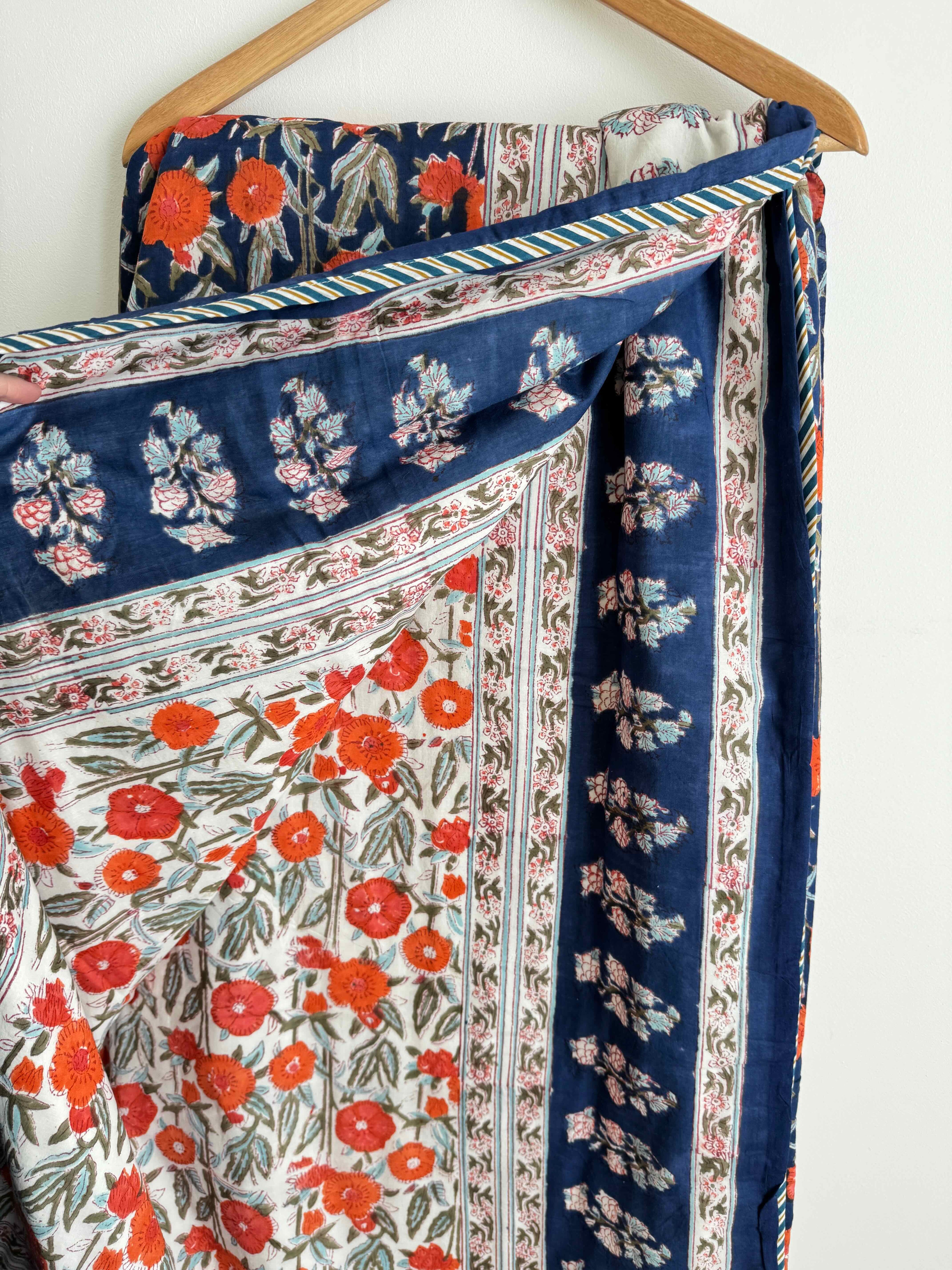 Navy Floral Lightweight Cotton Quilt - King Bed Size