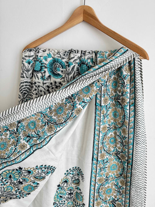 Blue Floral Lightweight Cotton Quilt - King Bed Size