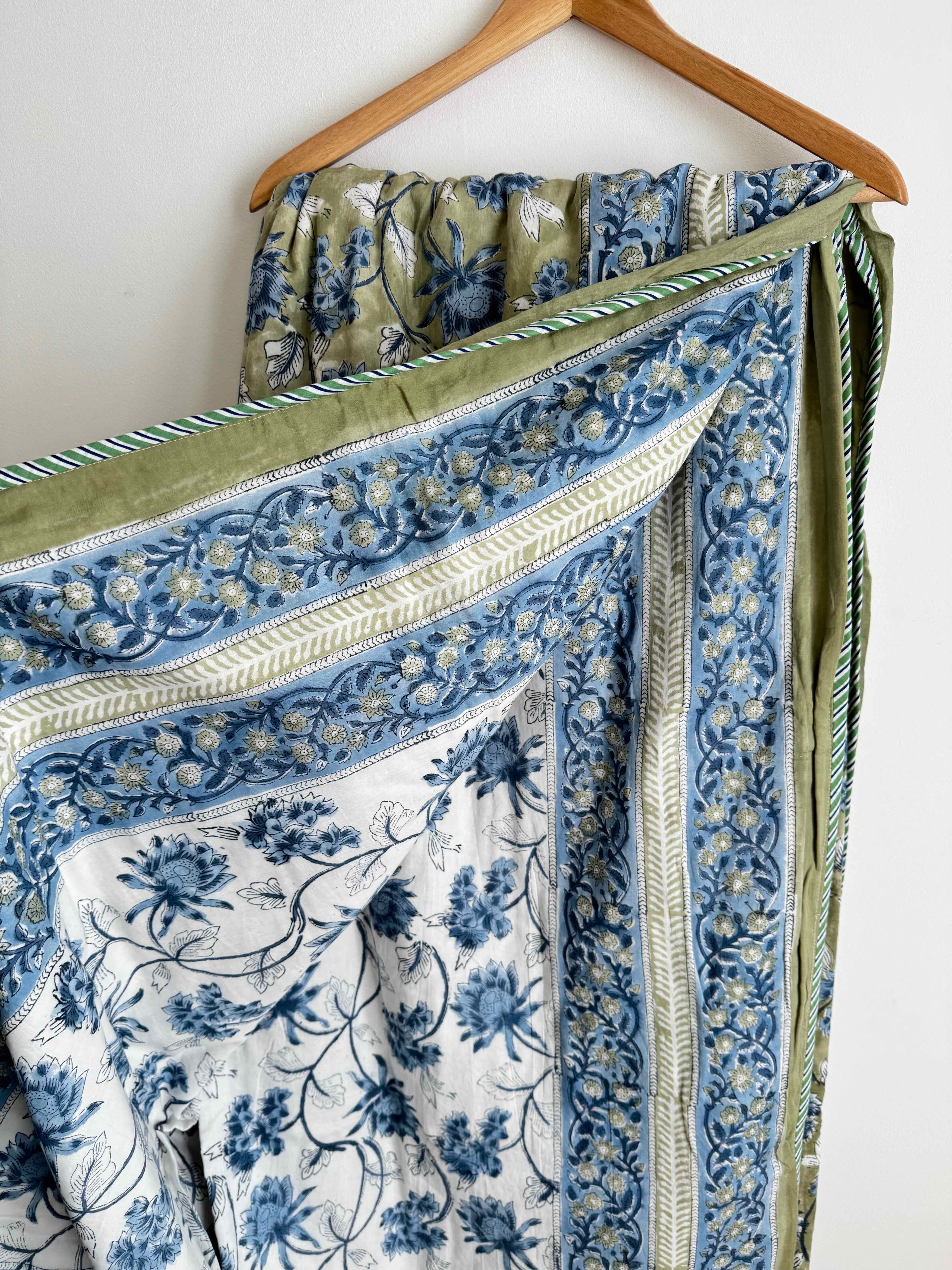Sage Floral Lightweight Cotton Quilt - King Bed Size