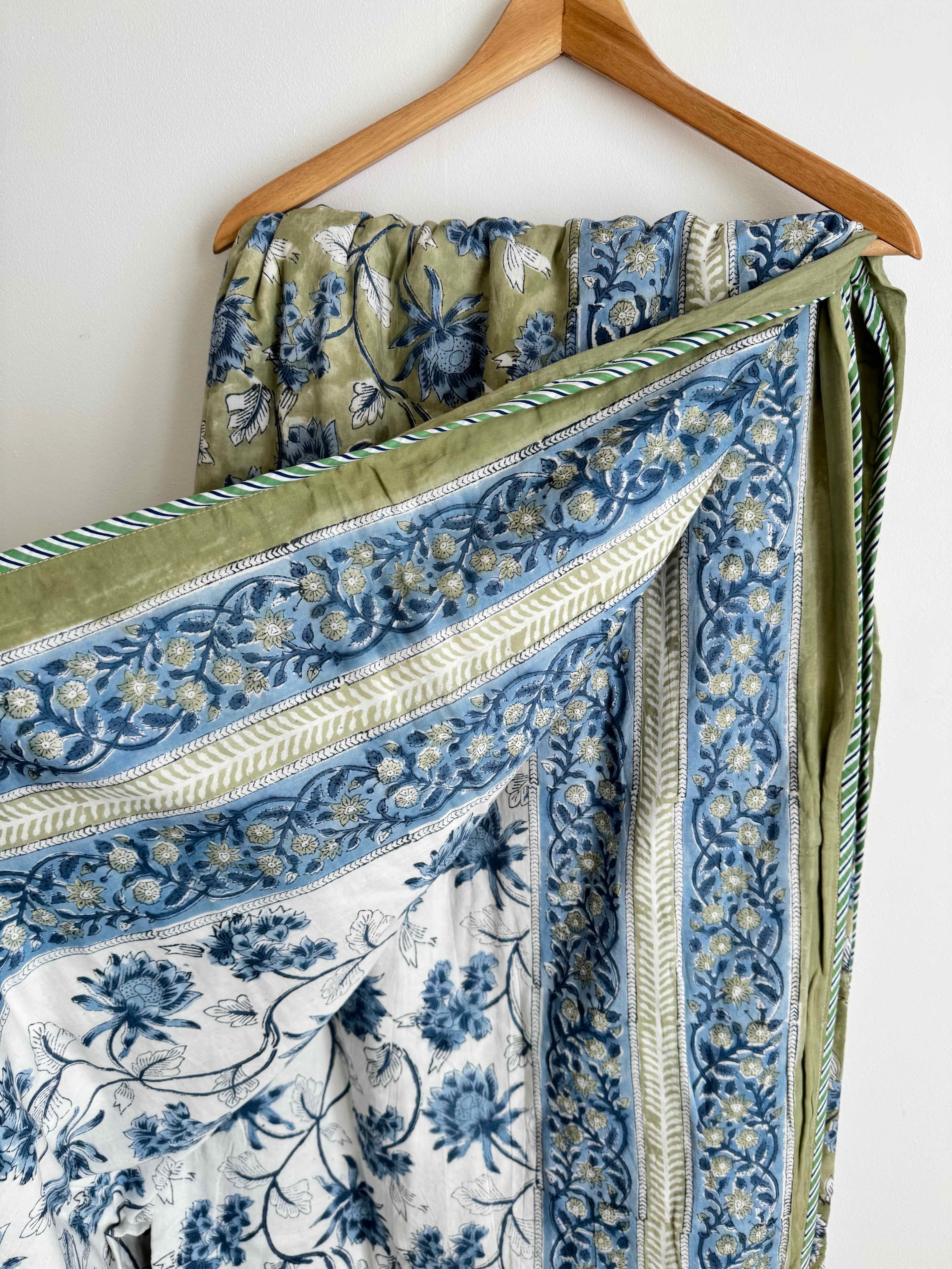 Sage Floral Lightweight Cotton Quilt - King Bed Size