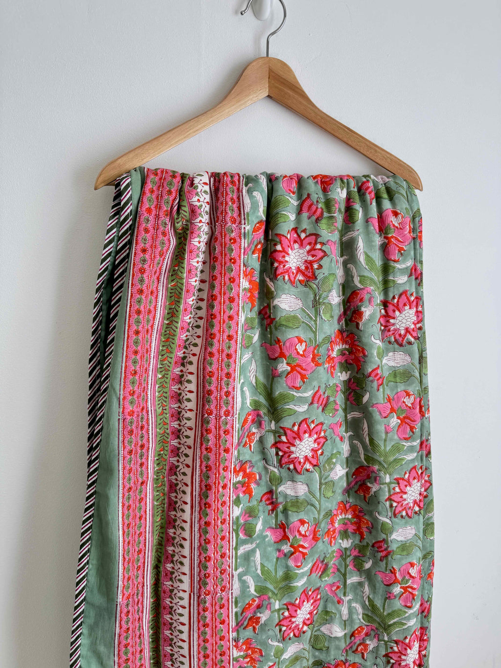 Pink & Green Floral Lightweight Cotton Quilt - King Bed Size