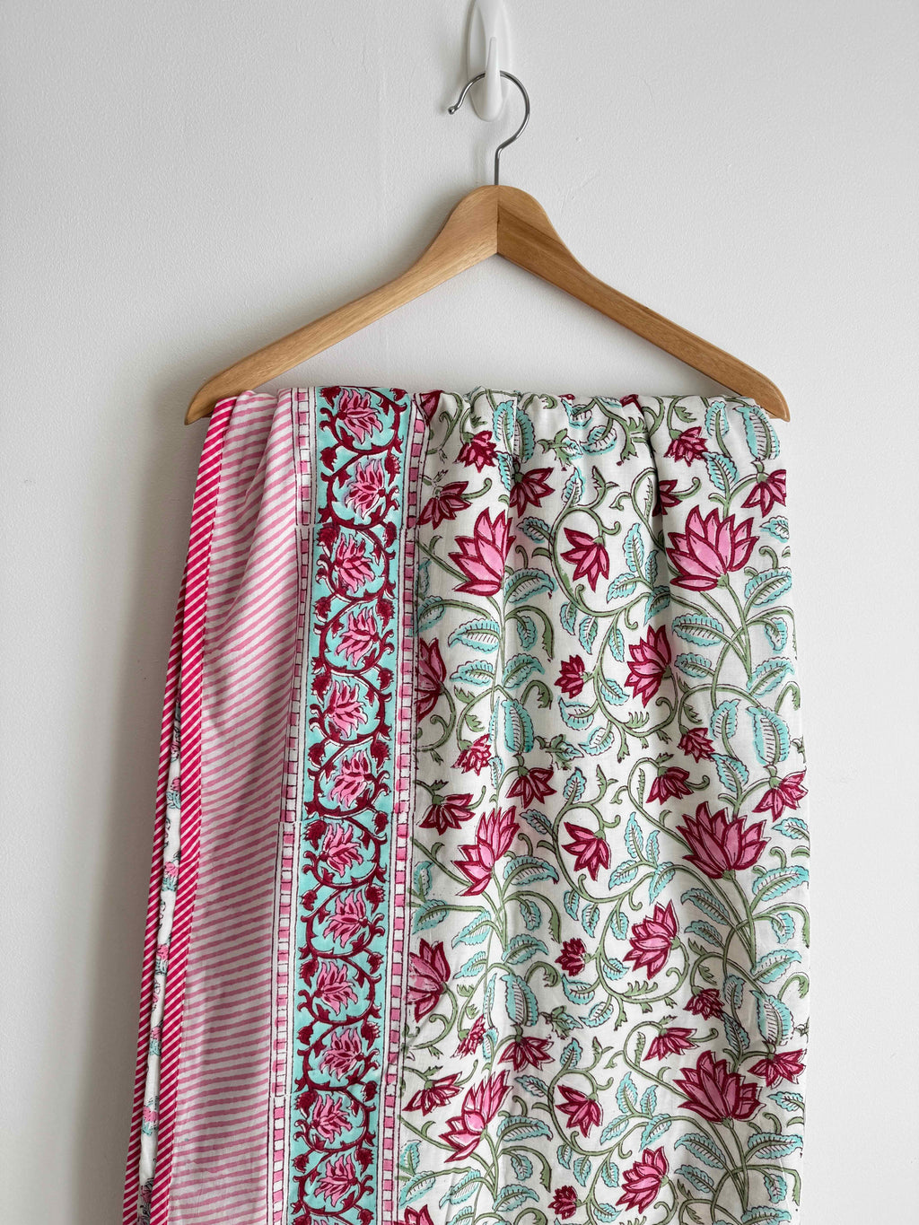 Floral Green Indian Block Printed Quilt - King Bed Size
