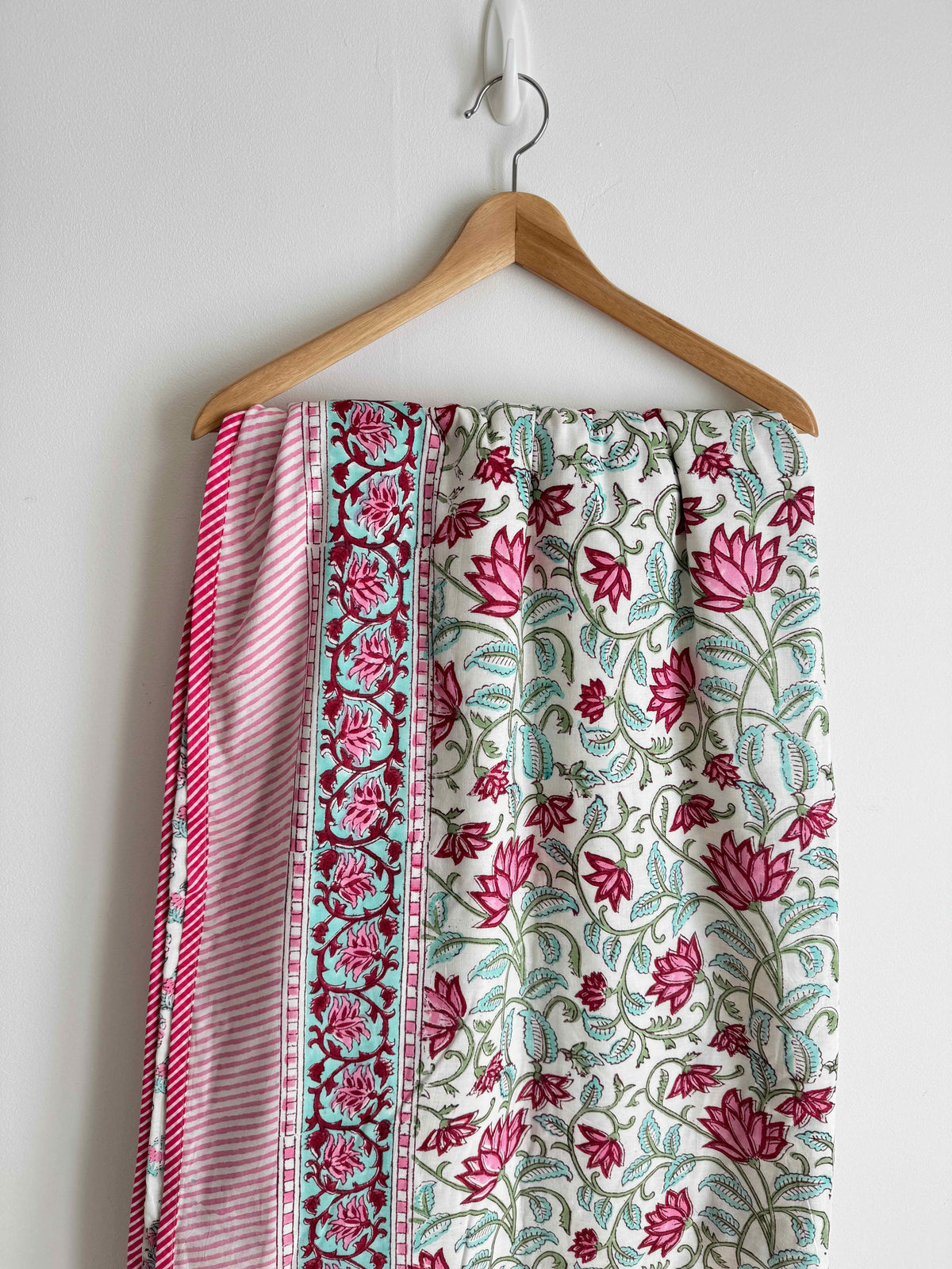 Floral Green Indian Block Printed Quilt - King Bed Size