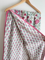 Floral Green Indian Block Printed Quilt - King Bed Size