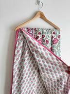 Floral Green Indian Block Printed Quilt - King Bed Size