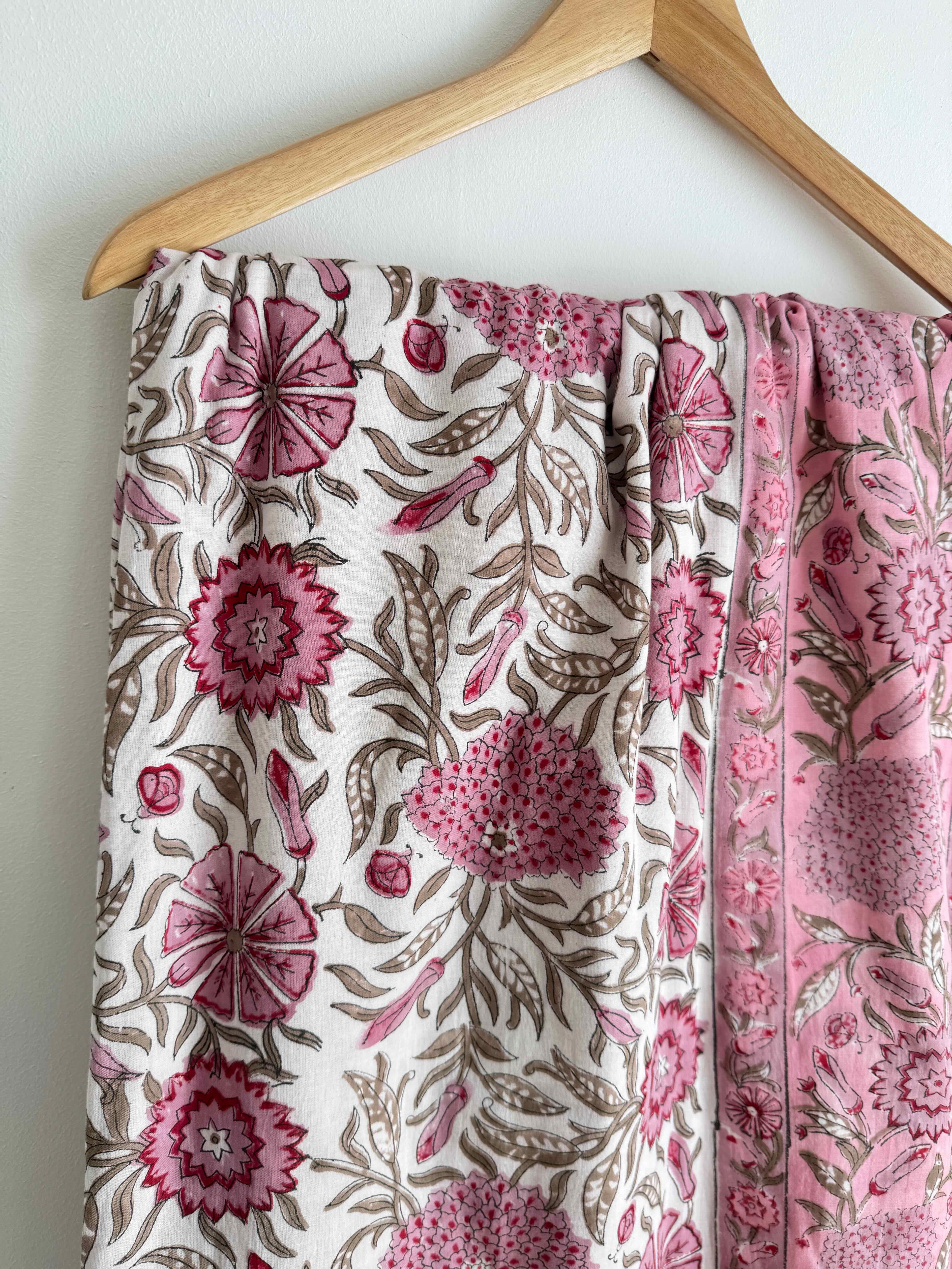 White & Pink Floral Lightweight Cotton Quilt - King Bed Size