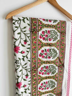 Rose Pink & Green Floral Lightweight Cotton Quilt - Double Bed Size