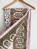 Rose Pink & Green Floral Lightweight Cotton Quilt - Double Bed Size