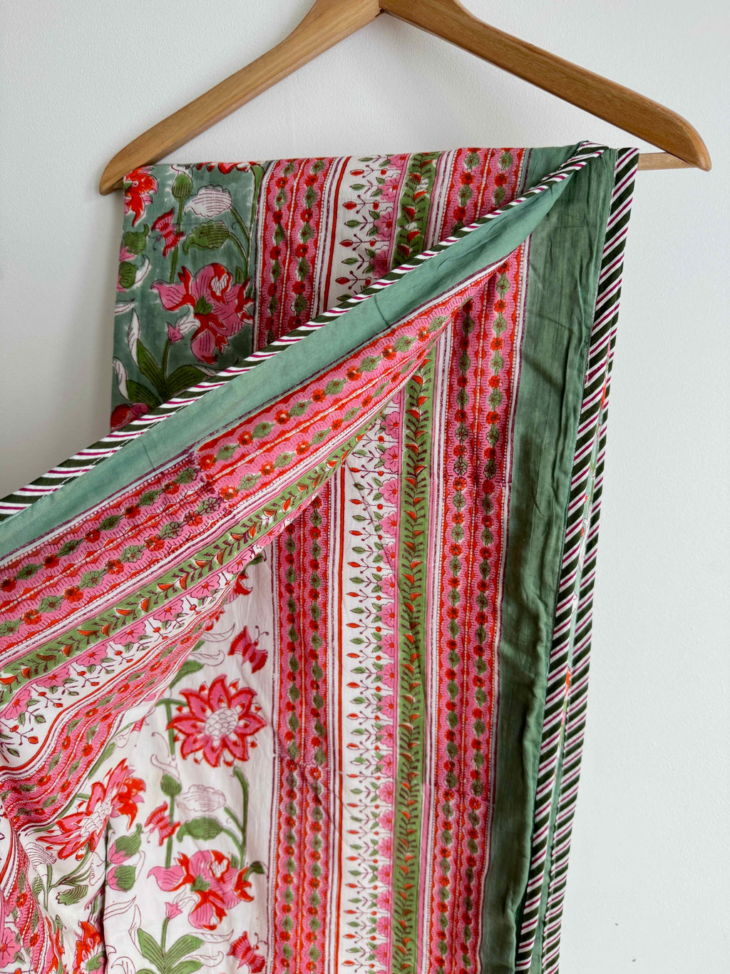 Pink & Green Floral Lightweight Cotton Quilt - Double Bed Size