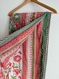 Pink & Green Floral Lightweight Cotton Quilt - Double Bed Size