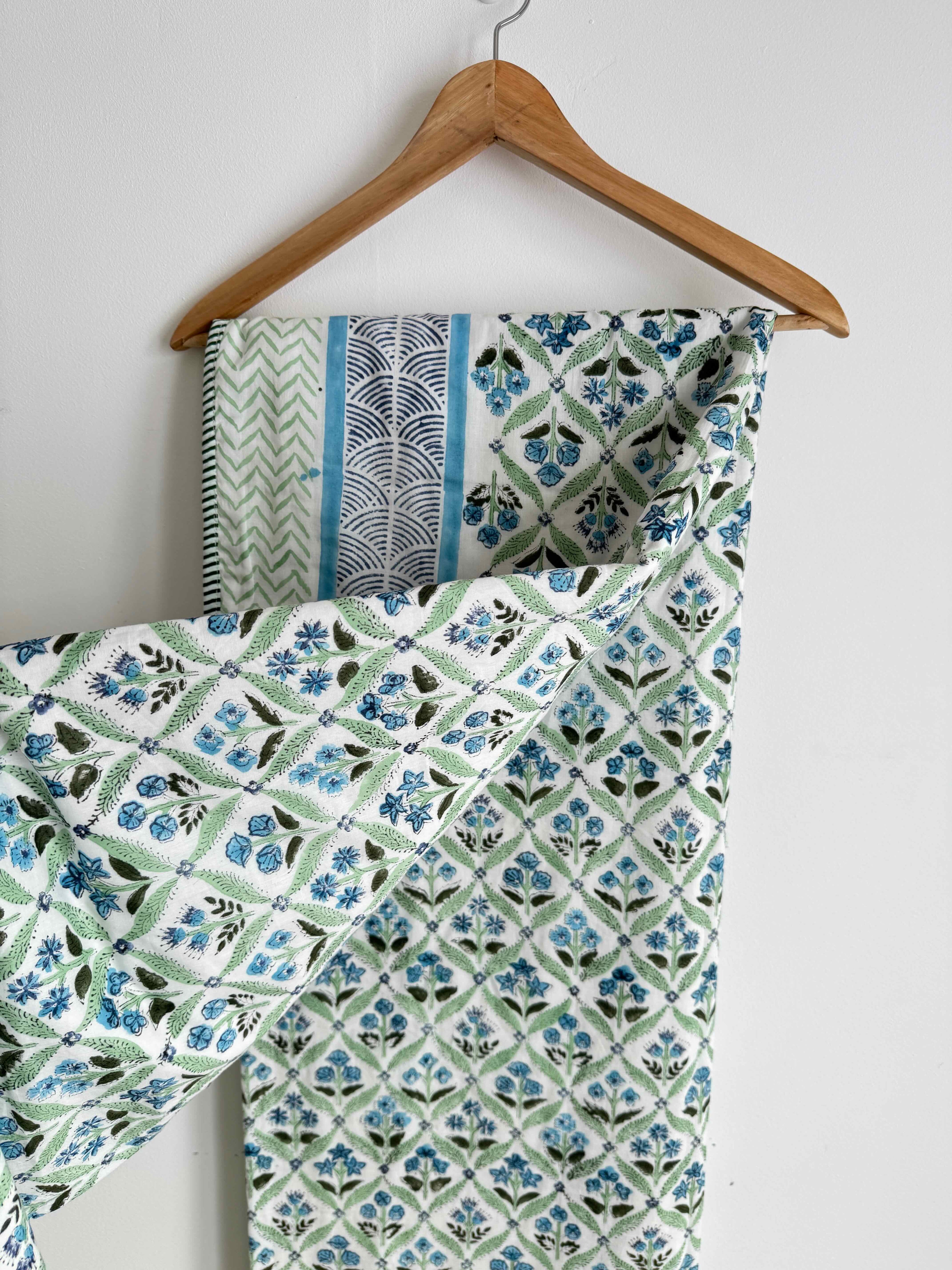 Blue Bloom Cotton Quilt - Double Bed Size