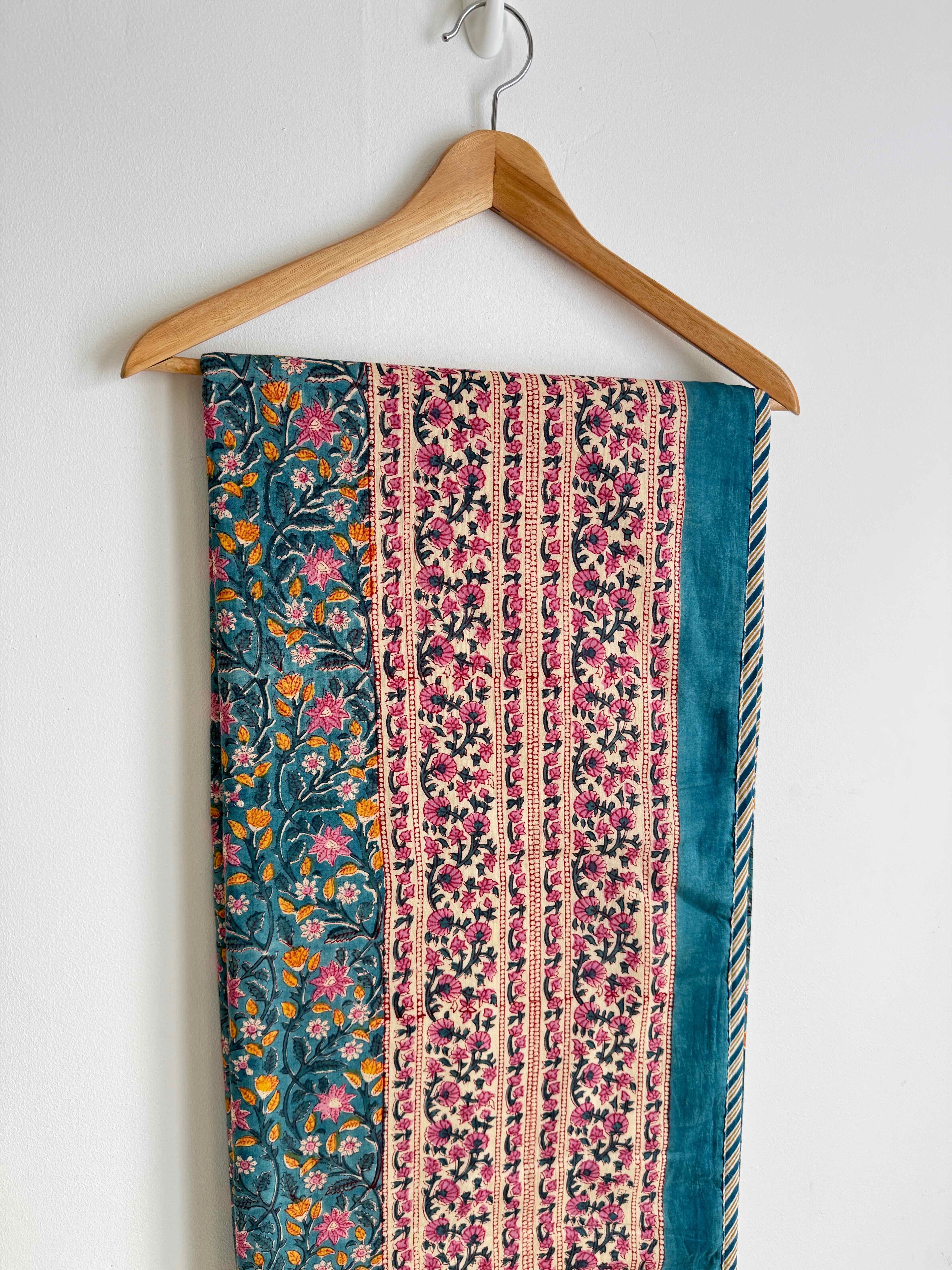 Turquoise Mini Floral Lightweight Cotton Quilt - Double Bed Size