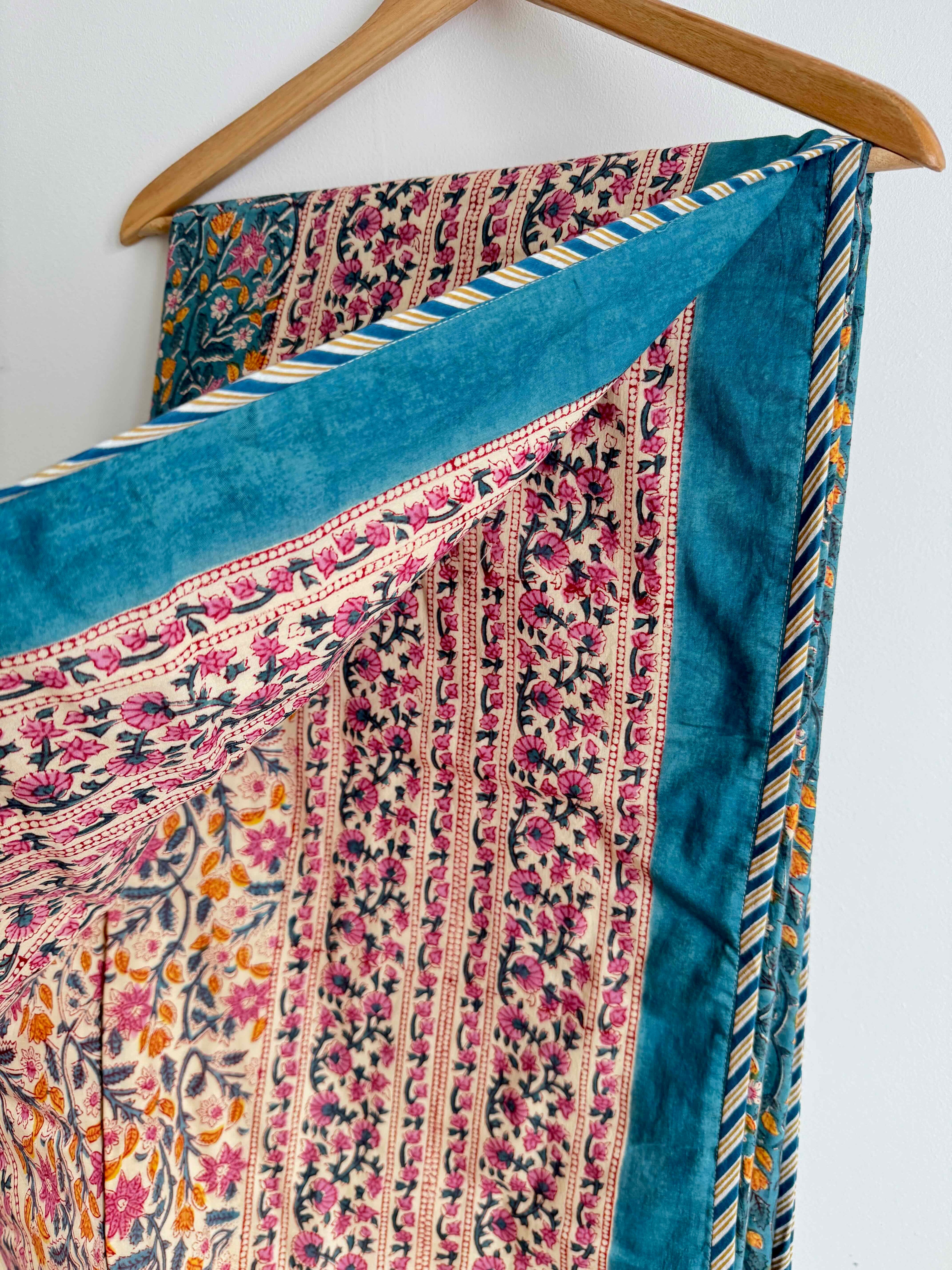 Turquoise Mini Floral Lightweight Cotton Quilt - Double Bed Size