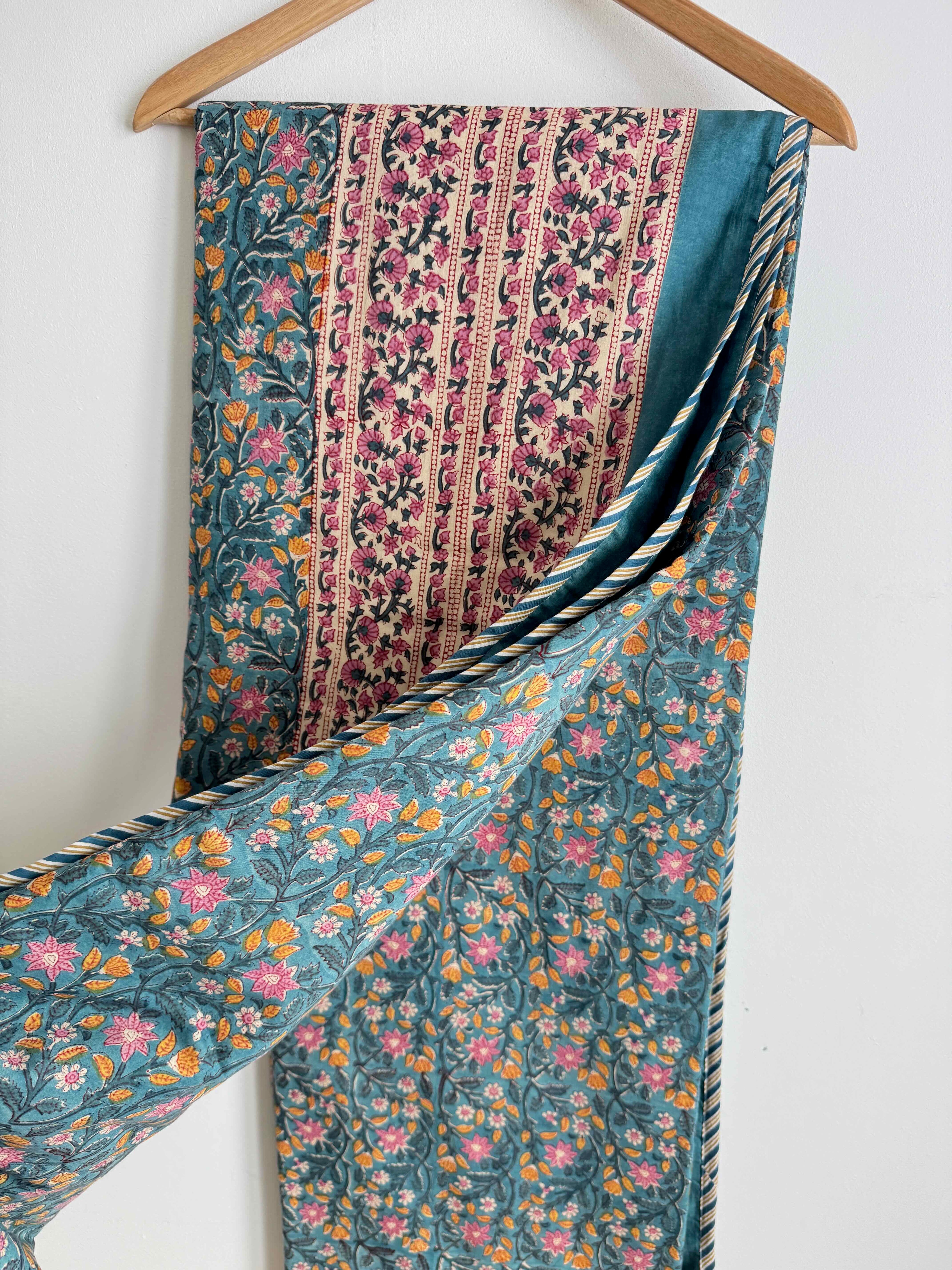 Turquoise Mini Floral Lightweight Cotton Quilt - Double Bed Size